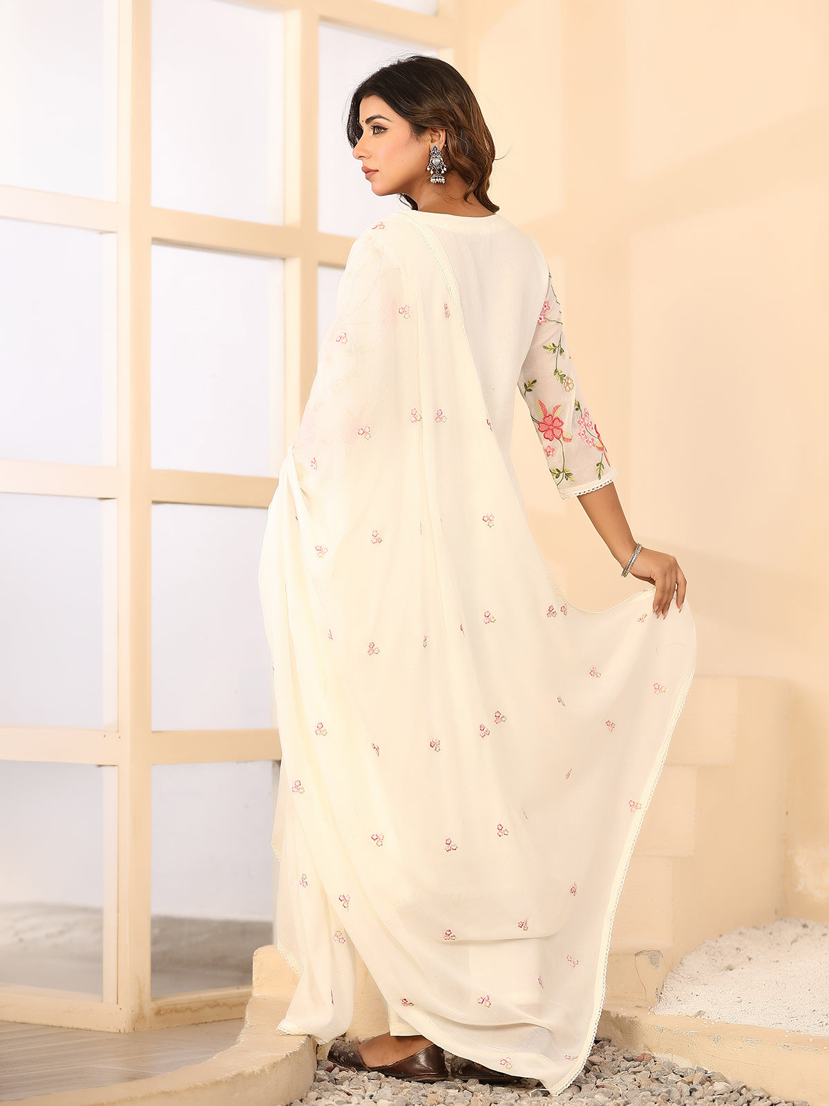 White floral women kurti set