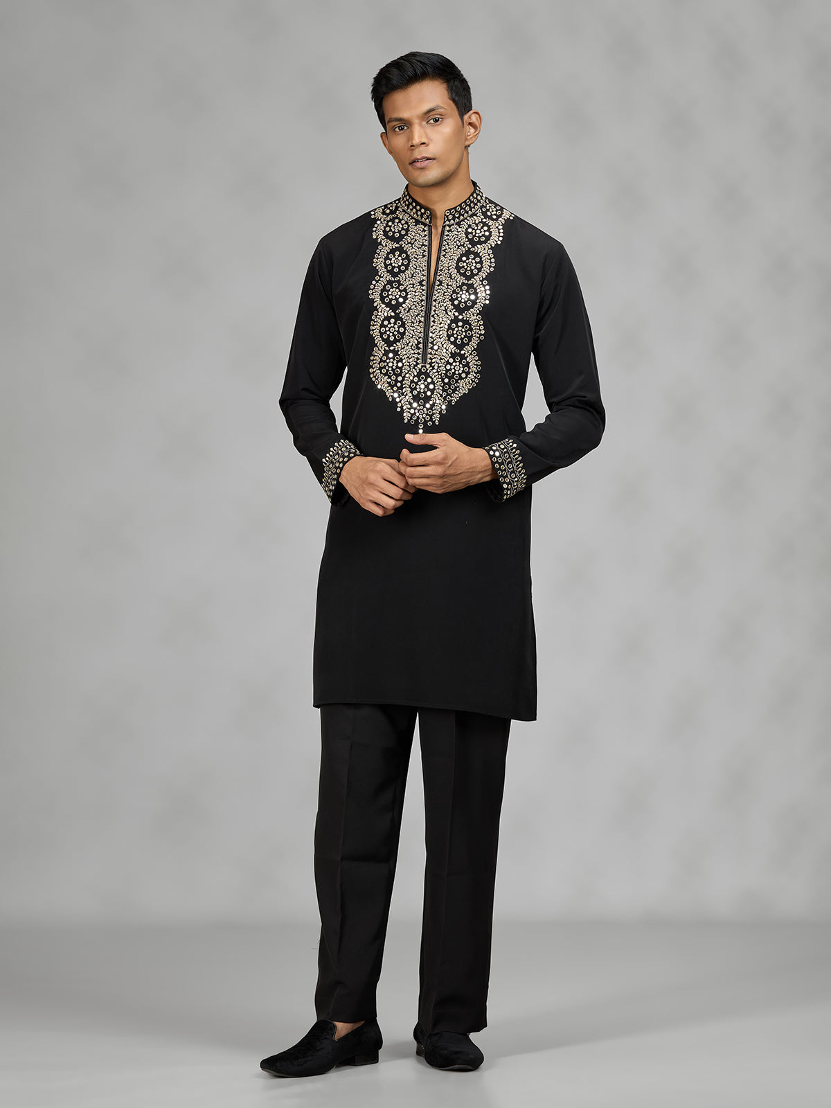 Black contemporary mens kurta suit