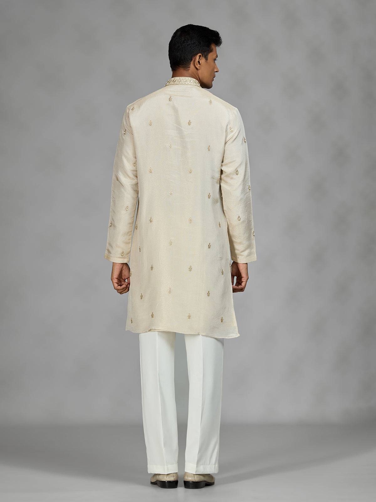 Cream ivory floral mens kurta suit