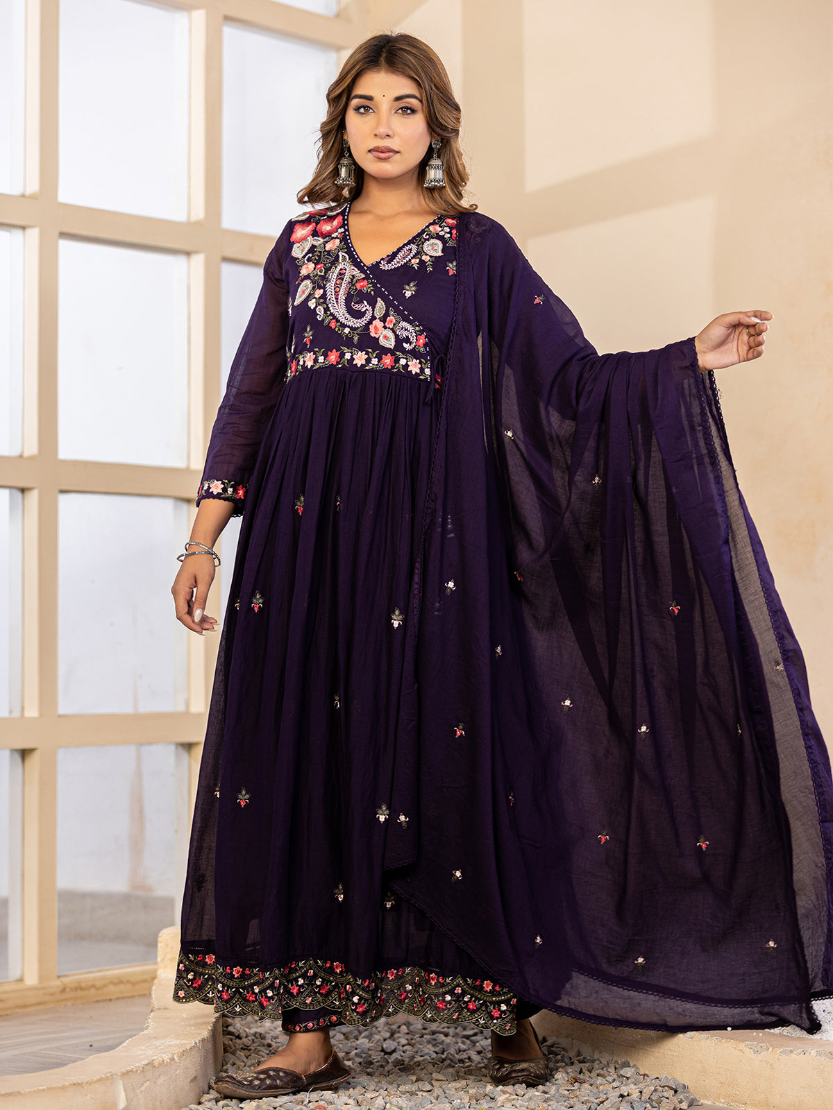 Deep royal purple angrakha women kurti set
