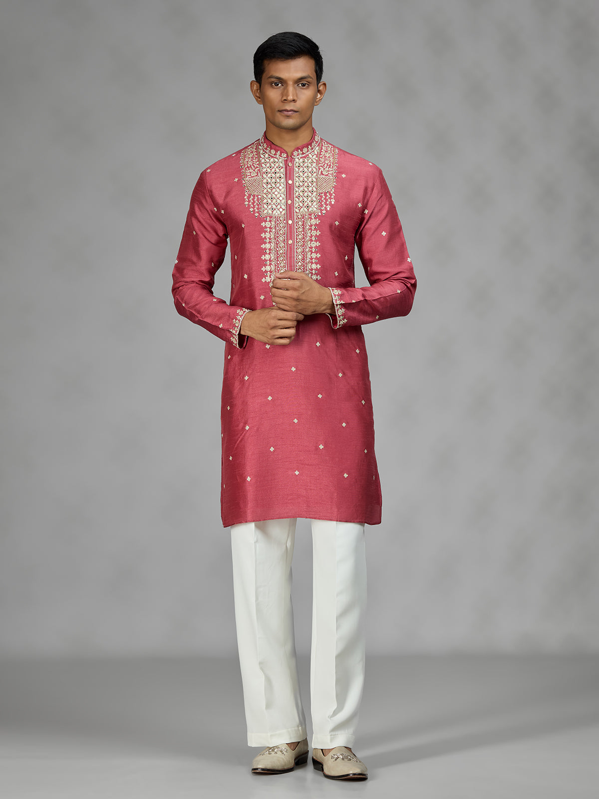 Rose pink ornate mens kurta suit