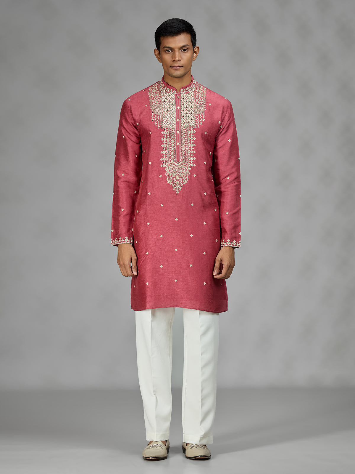 Rose pink ornate mens kurta suit