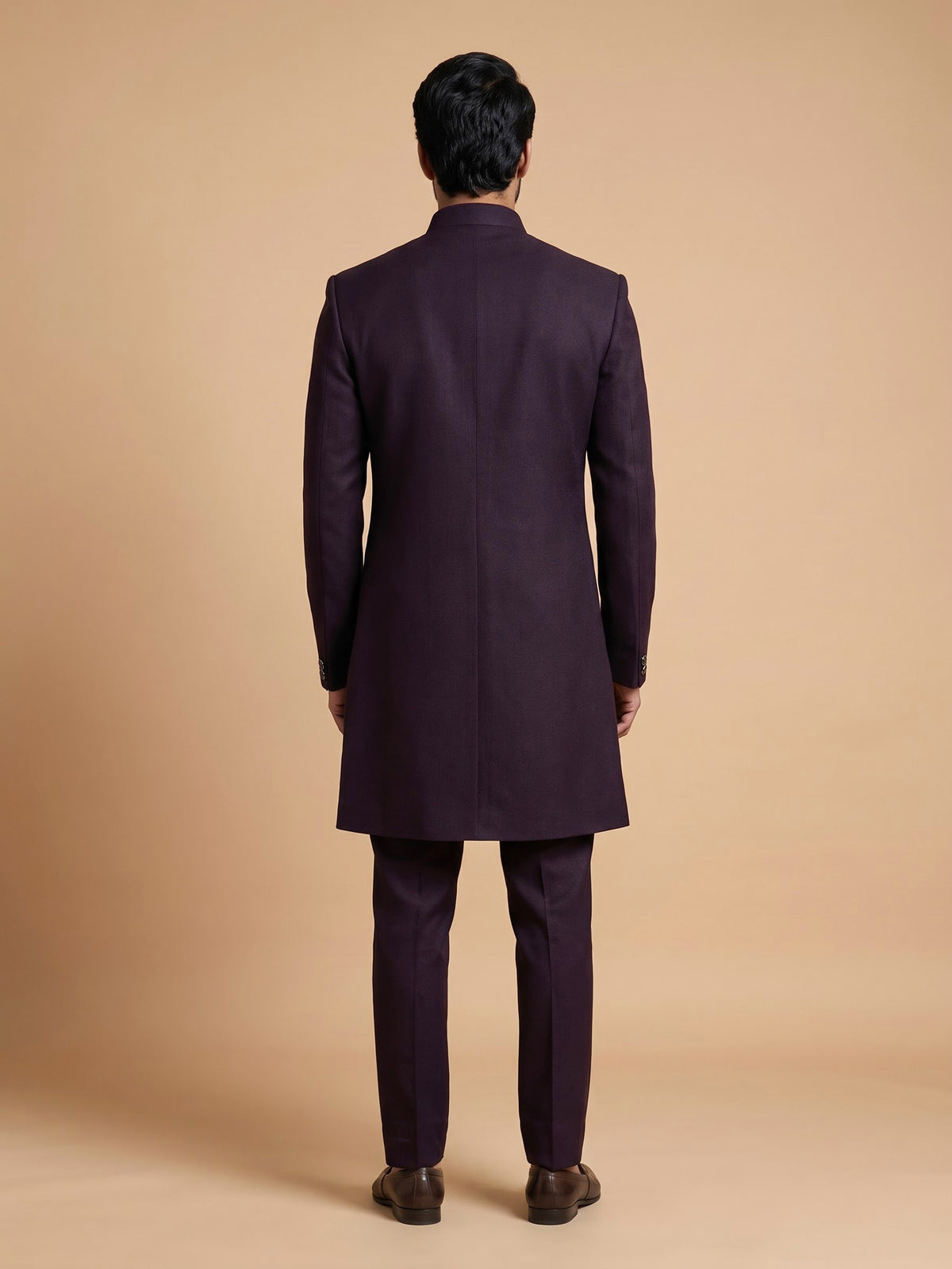 Deep wine tonal embellished crest indowestern suit for mens