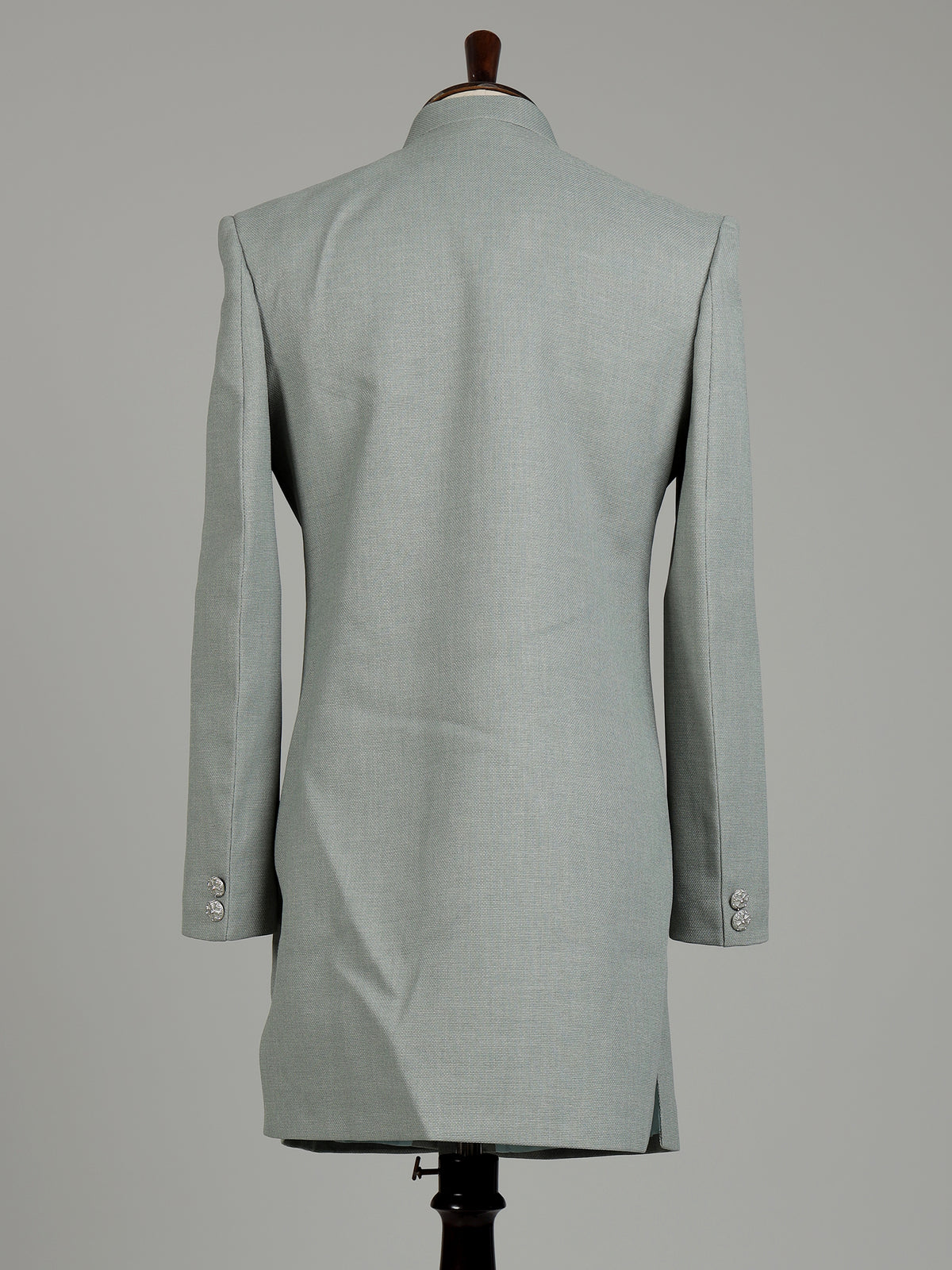 Pista green embellished crest motif indowestern suit for mens