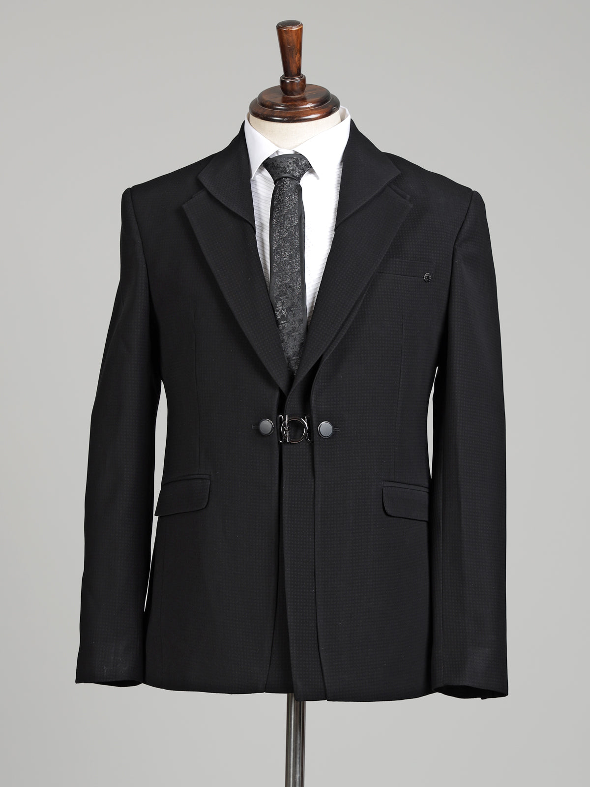 Classic black silk designer notch lapel coat suit for mens
