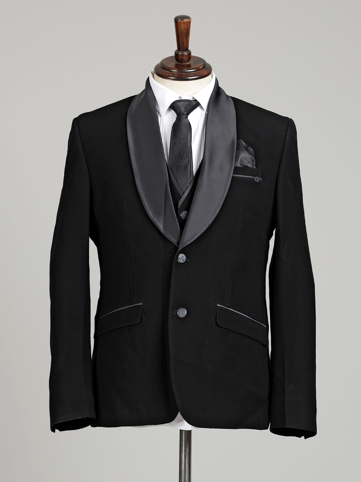 Black terry rayon designer shawl lapel coat suit for mens