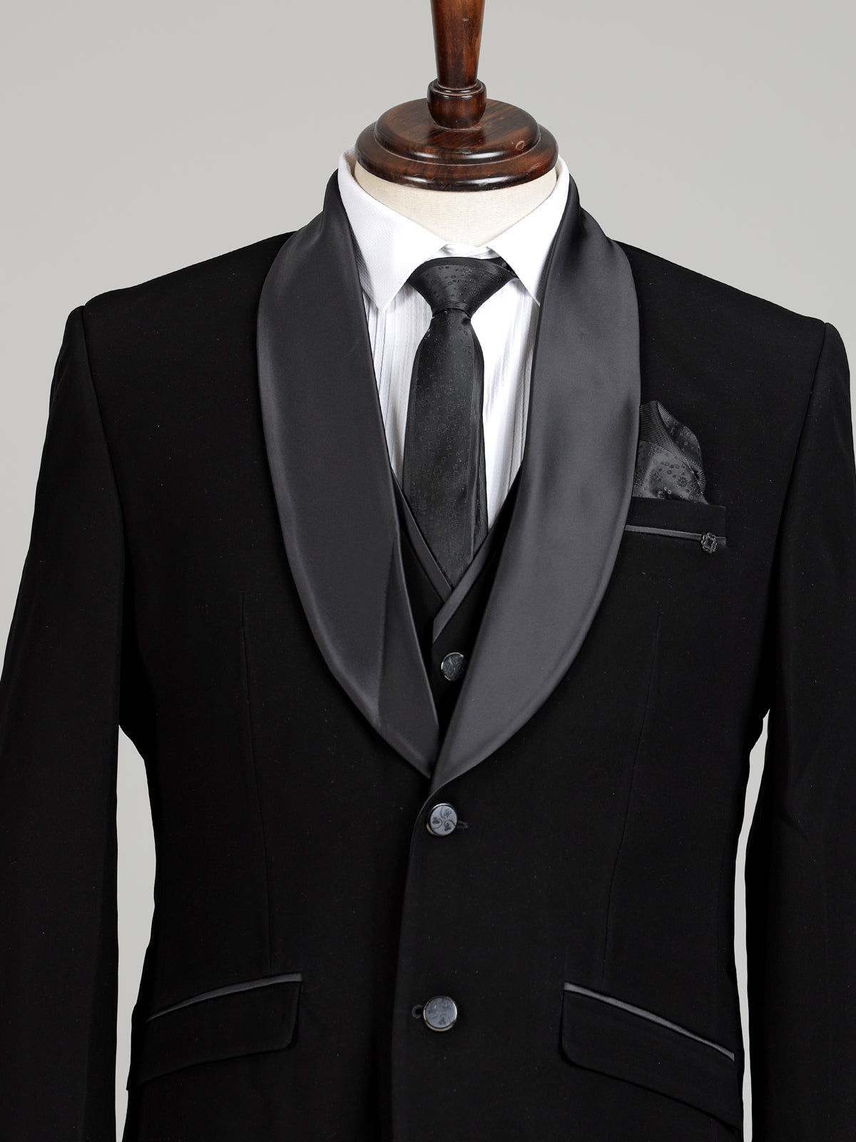Black terry rayon designer shawl lapel coat suit for mens
