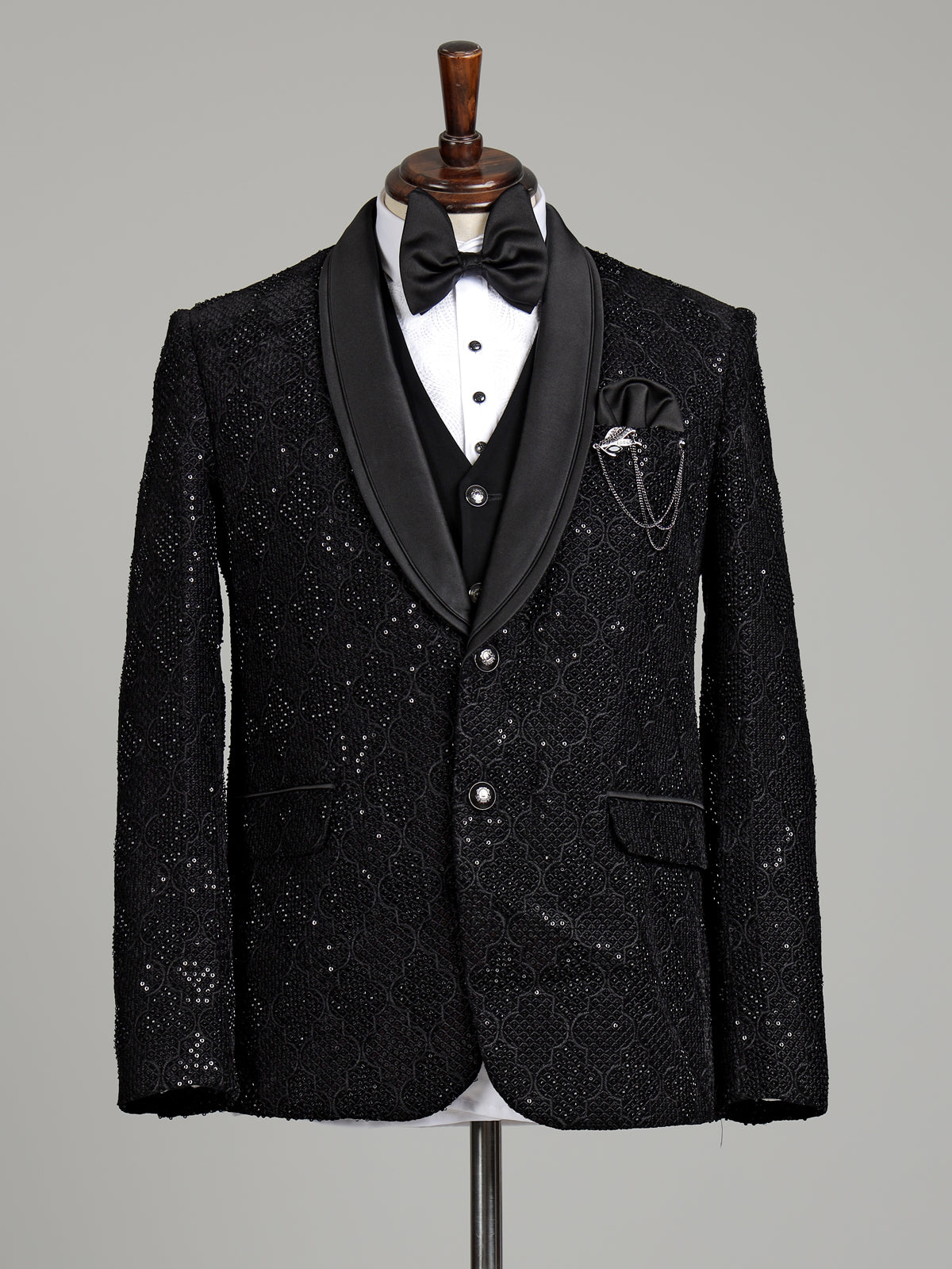 Black silk embroidered shawl lapel coat suit for mens weddings