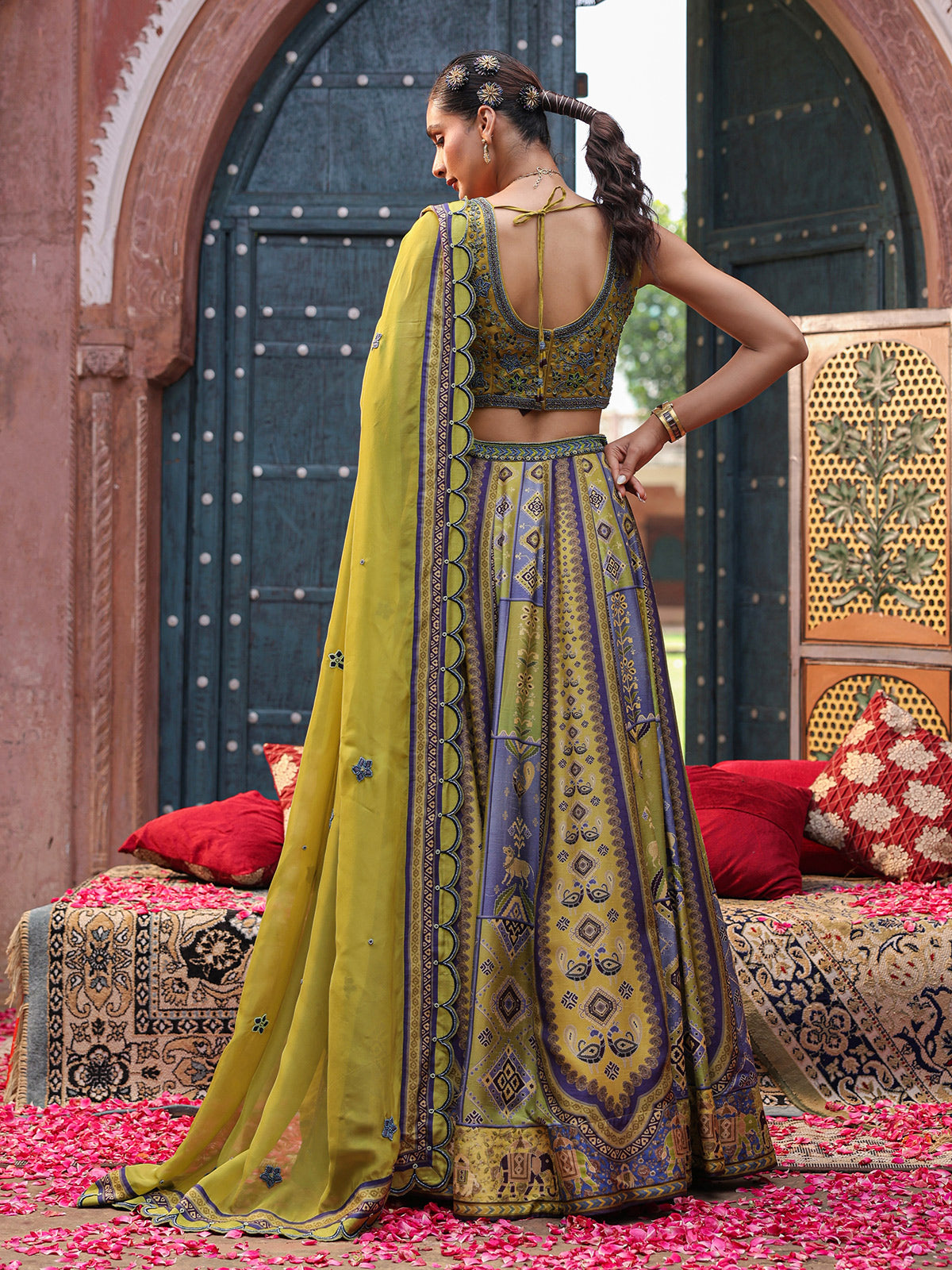 Mehendi green pichwai print lehenga choli with elegant dupatta