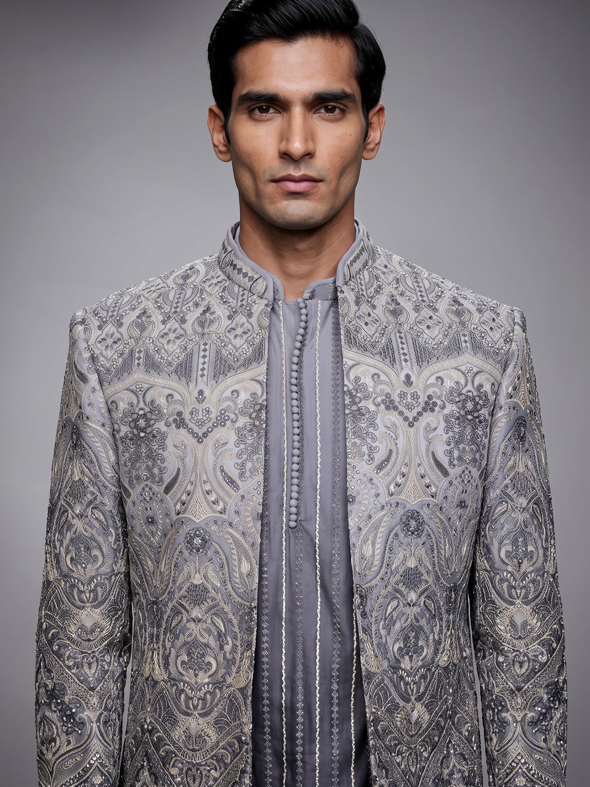 Grey ombre luxury mens indo western