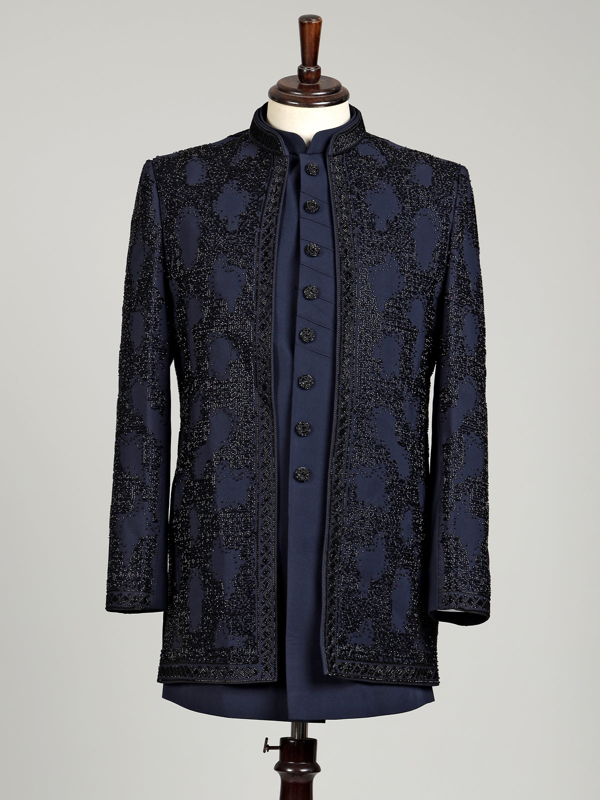 Navy terry rayon layered bandhgala indowestern set for mens weddings