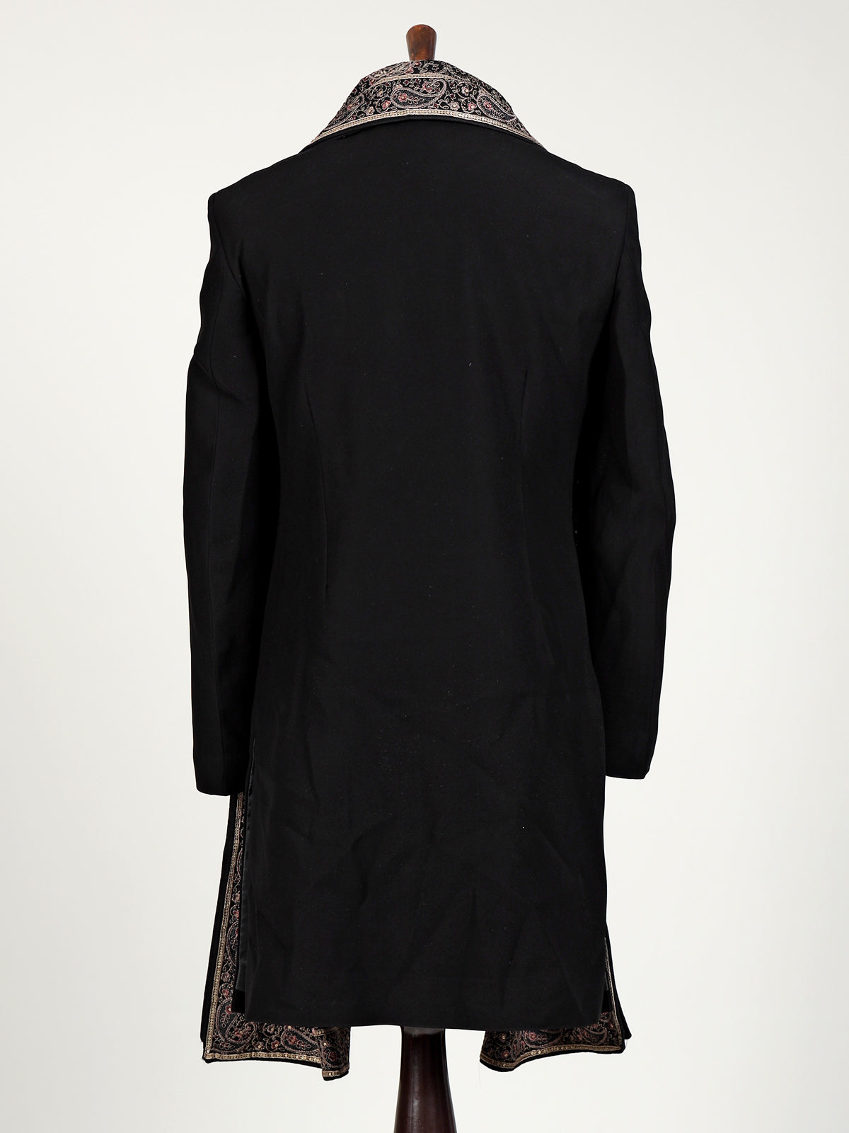 Black terry rayon embellished indowestern set for mens weddings