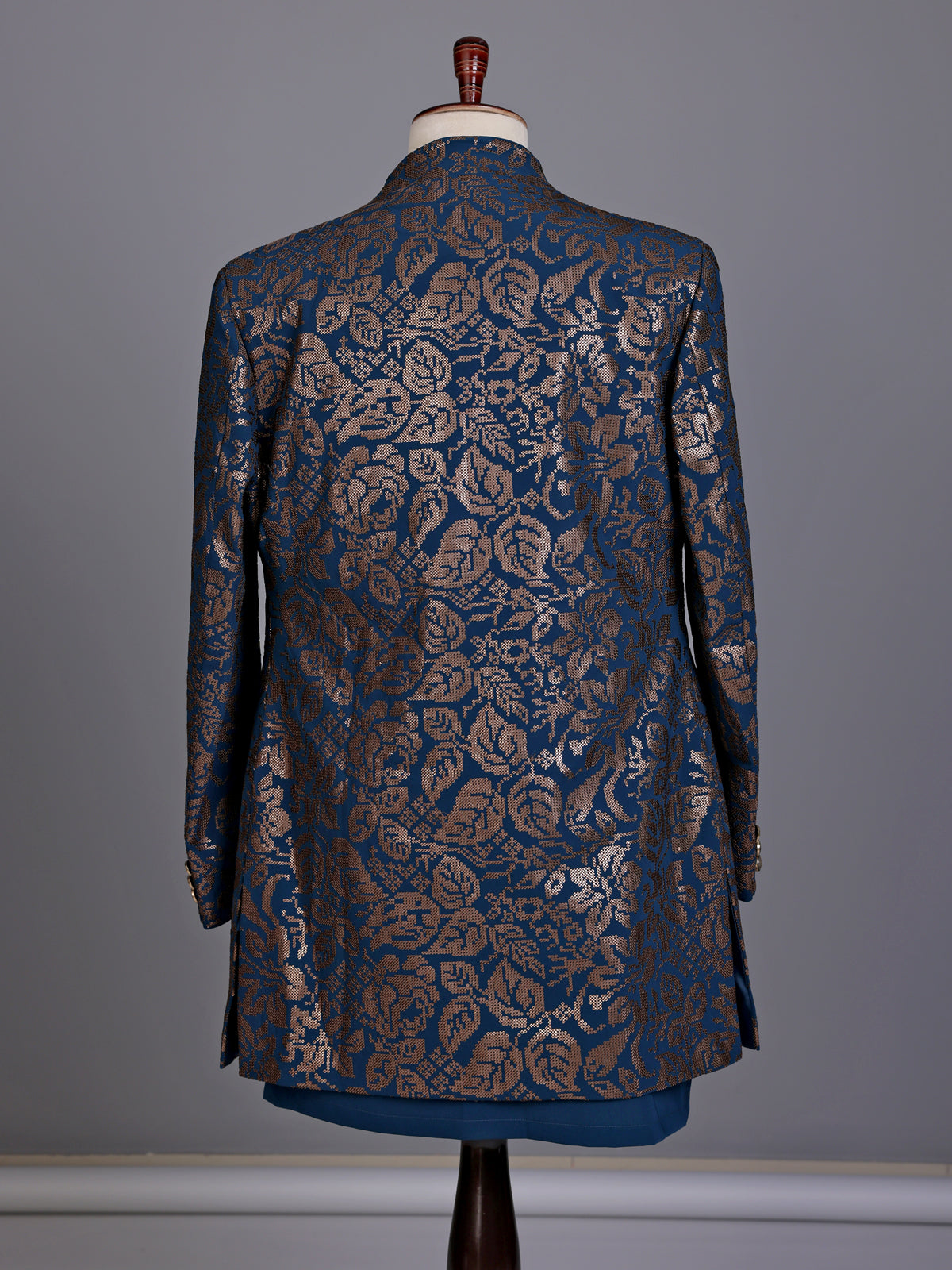 Teal blue brocade mens indo western