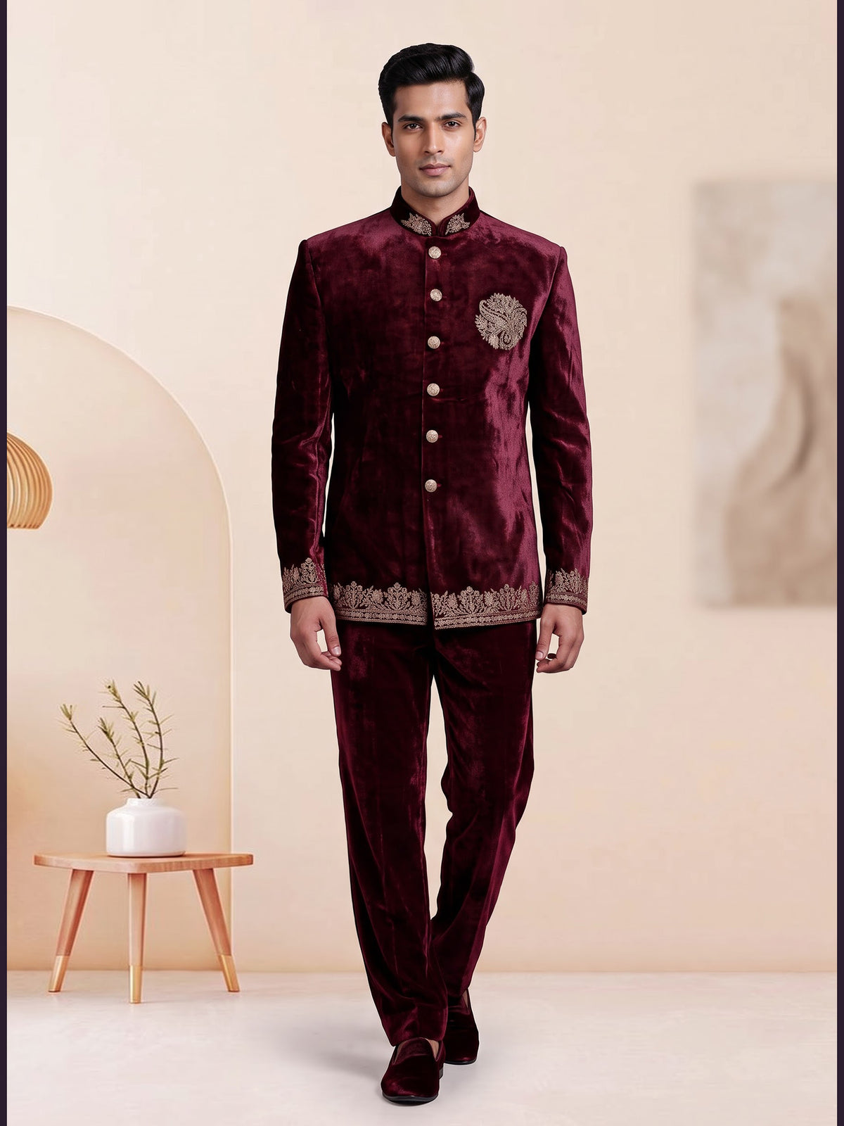Maroon royal mens jodhpuri suit