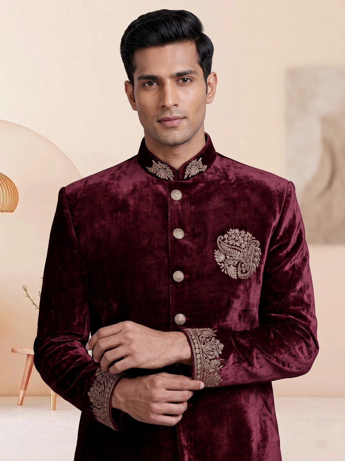 Maroon royal mens jodhpuri suit