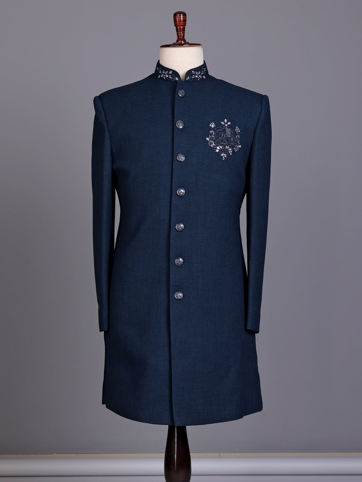 Peacock blue royal crest mens indo western