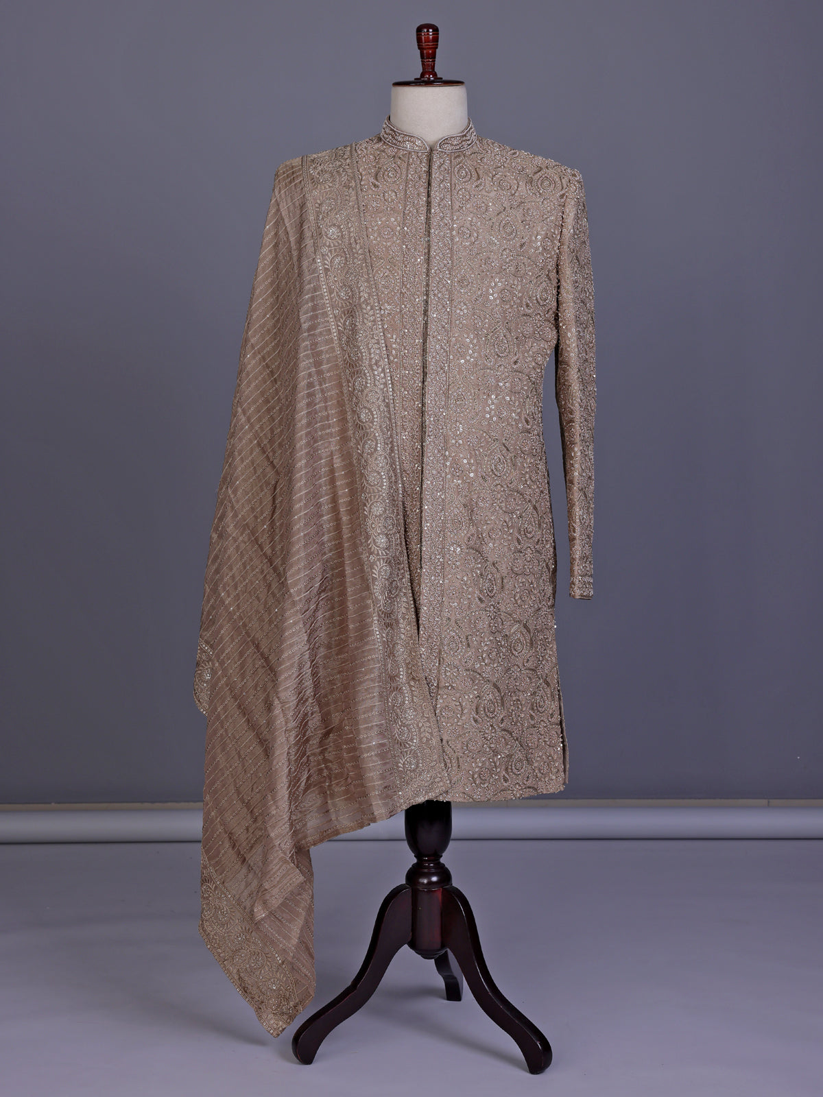 Dark beige opulent mens sherwani