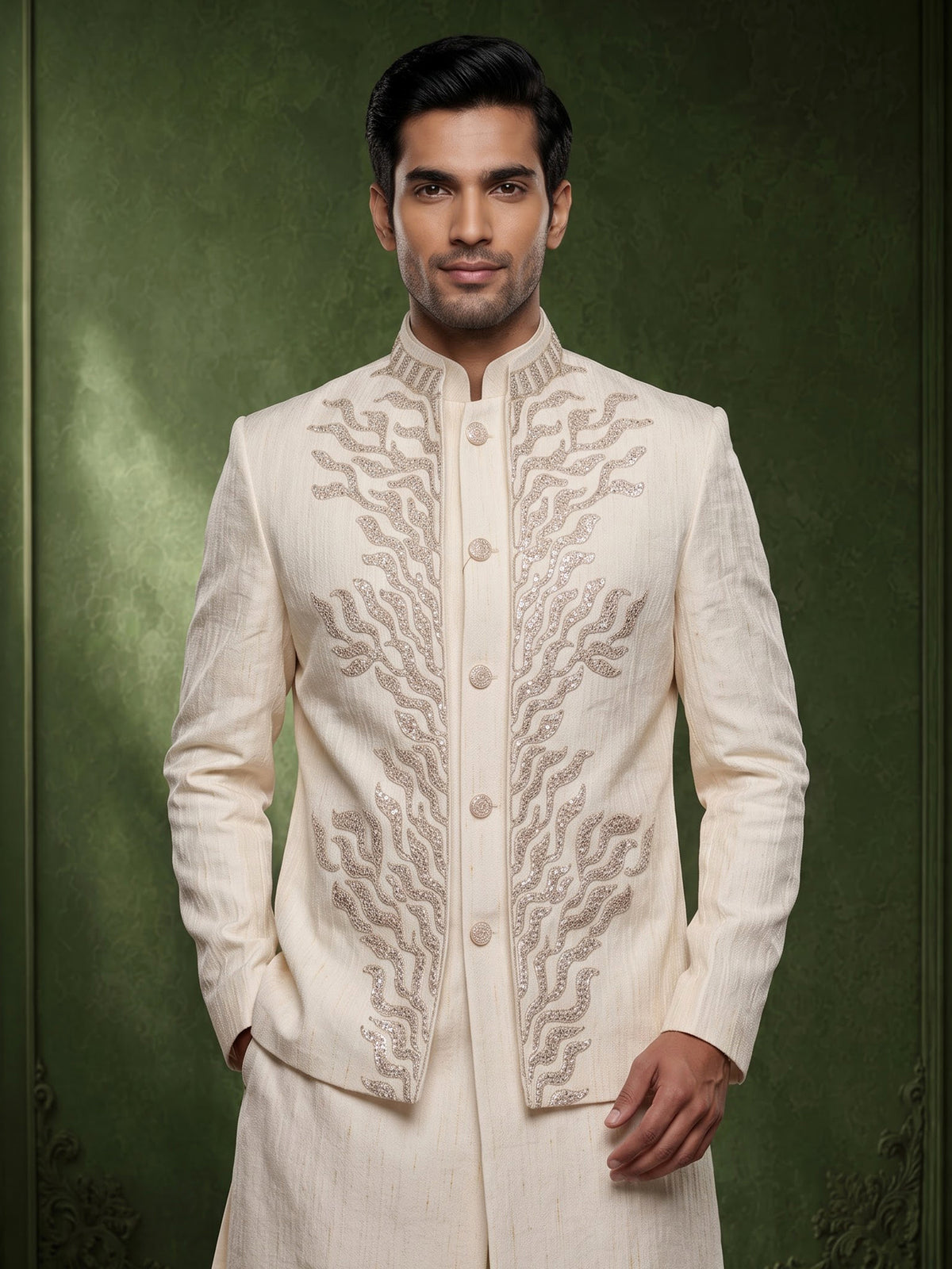 Beige refined mens waistcoat set