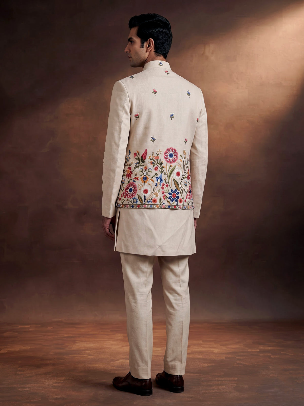 Cream botanical mens waistcoat set