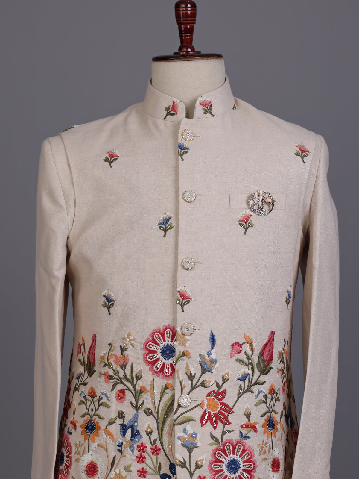 Cream botanical mens waistcoat set