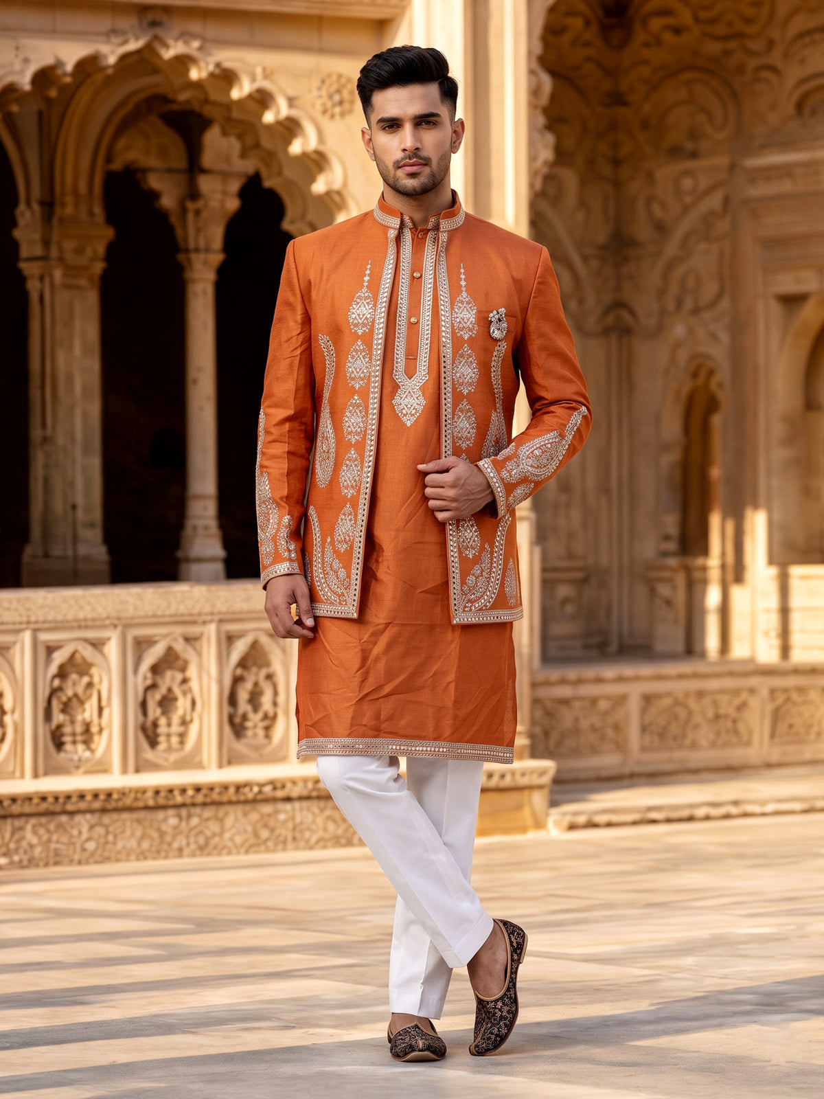 Mustard orange regal mens waistcoat set