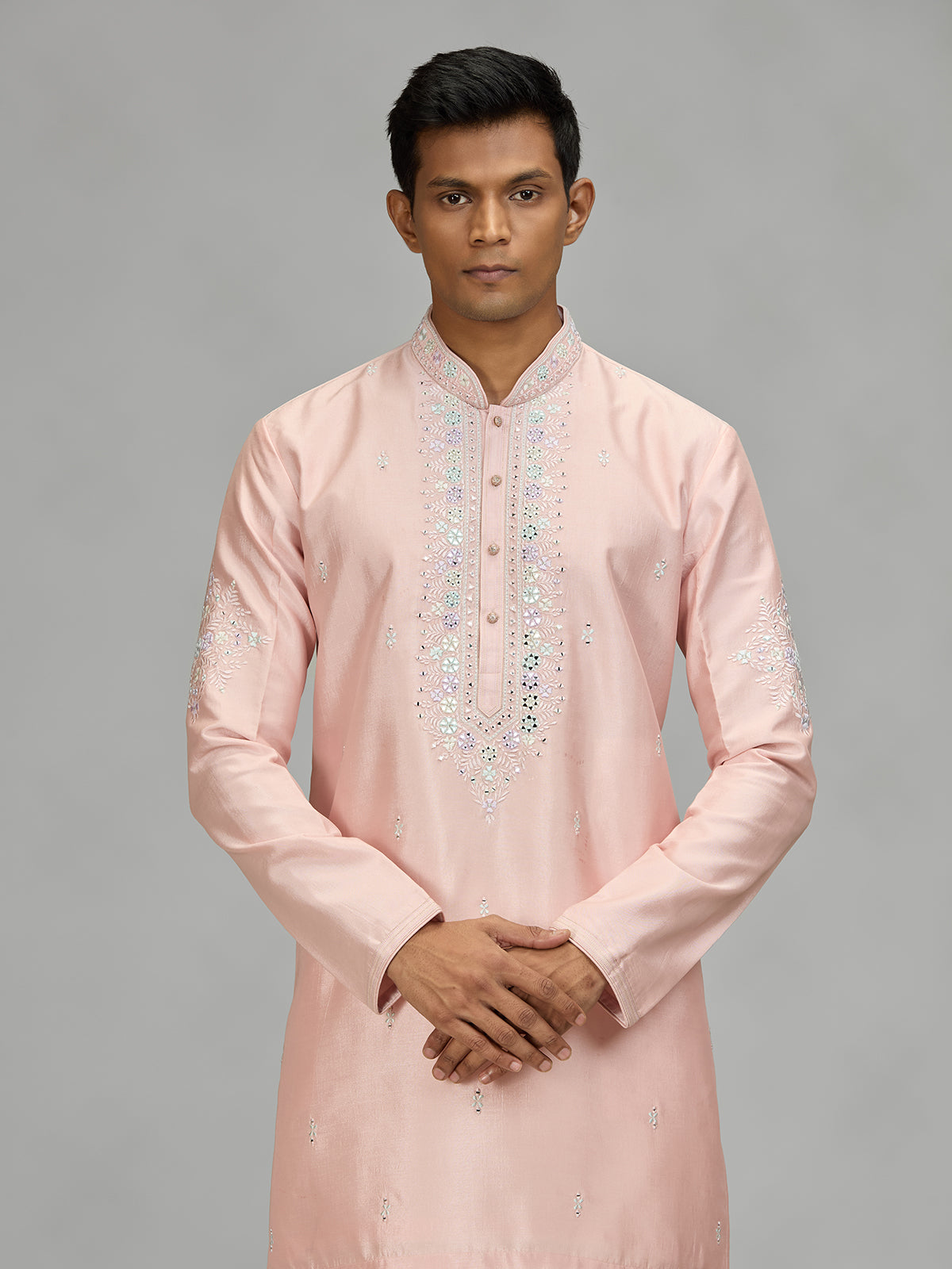 Pink floral mens kurta pajama