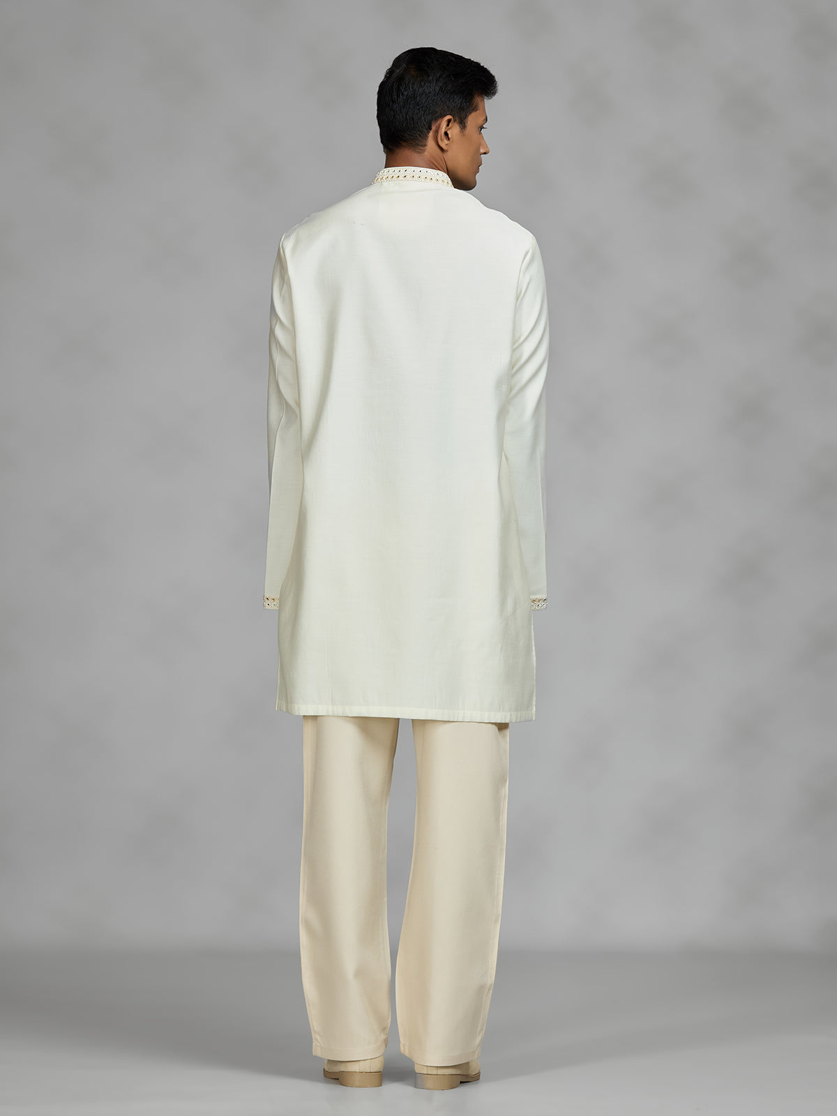 Cream lattice mens kurta suit