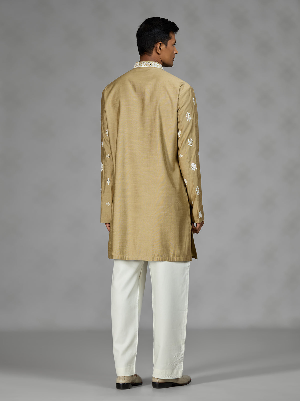 Khakhi zardosi mens kurta suit