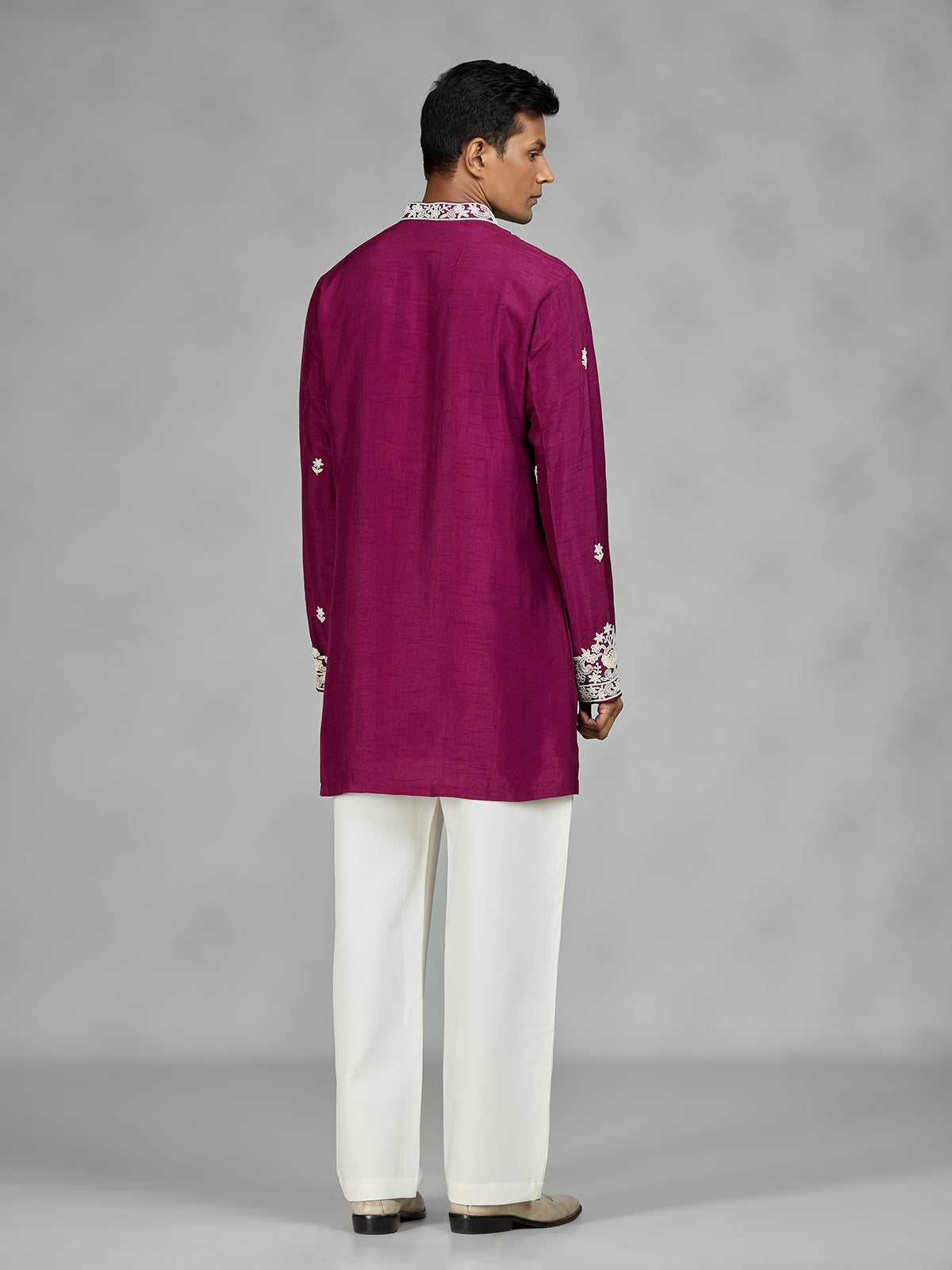 Wine floral mens kurta pajama