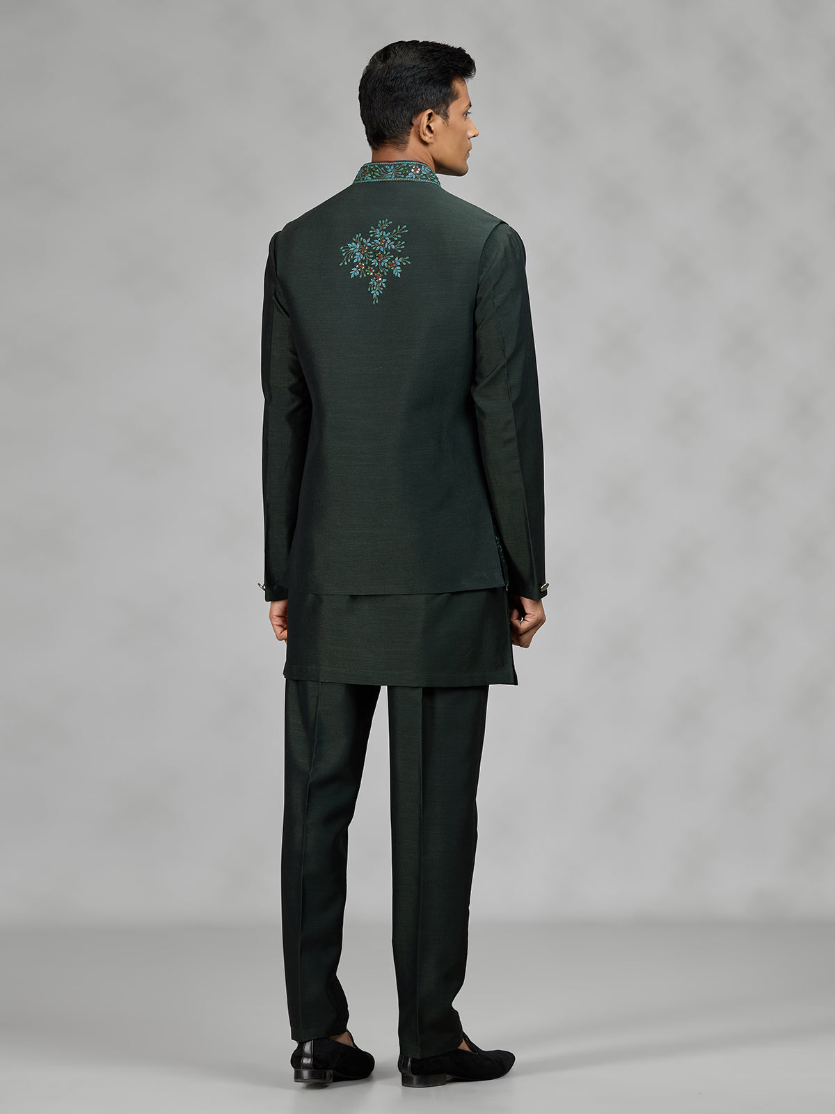 Bottle green floral mens waistcoat set