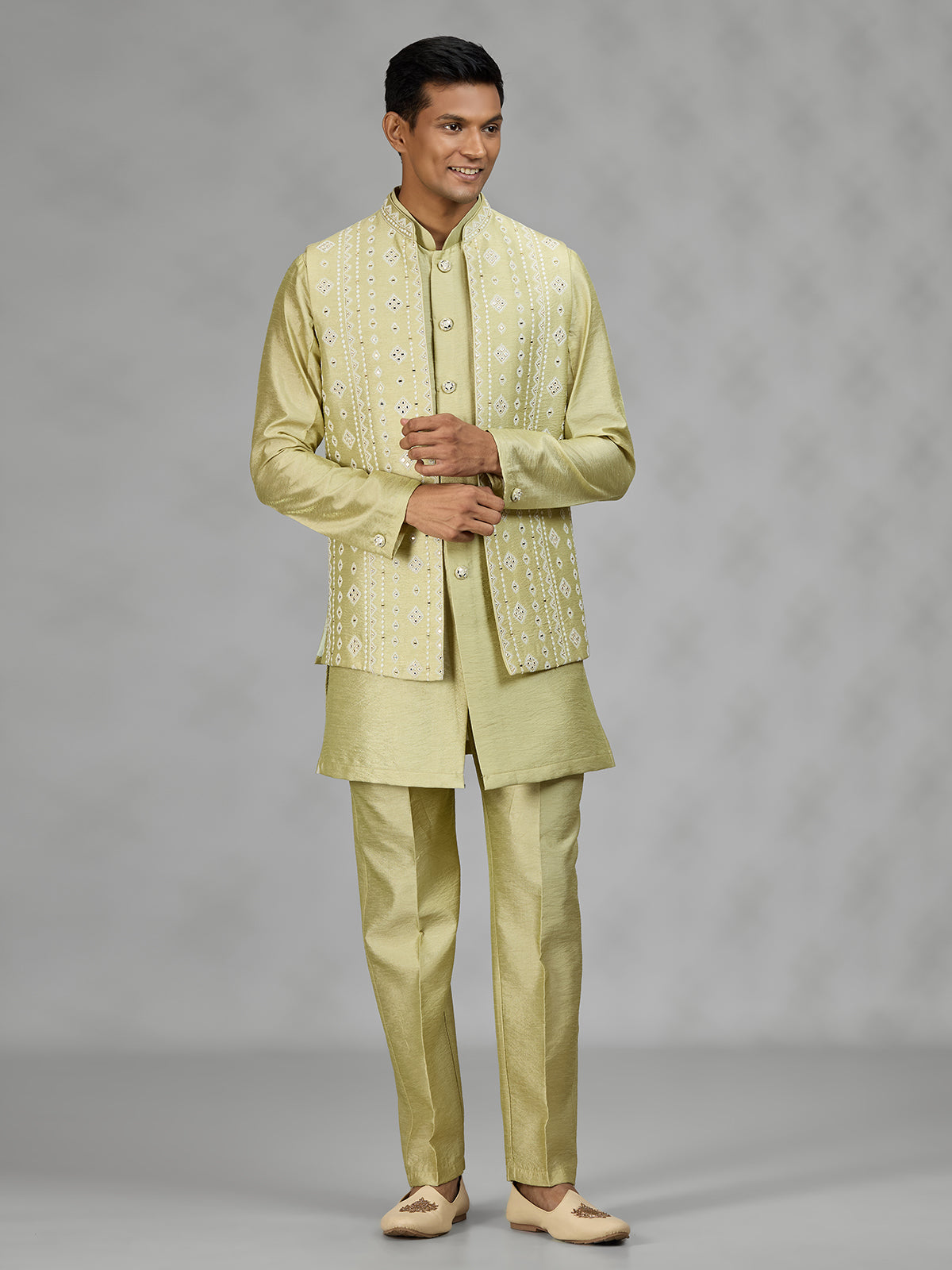 Pastel pista green premium mens waistcoat set