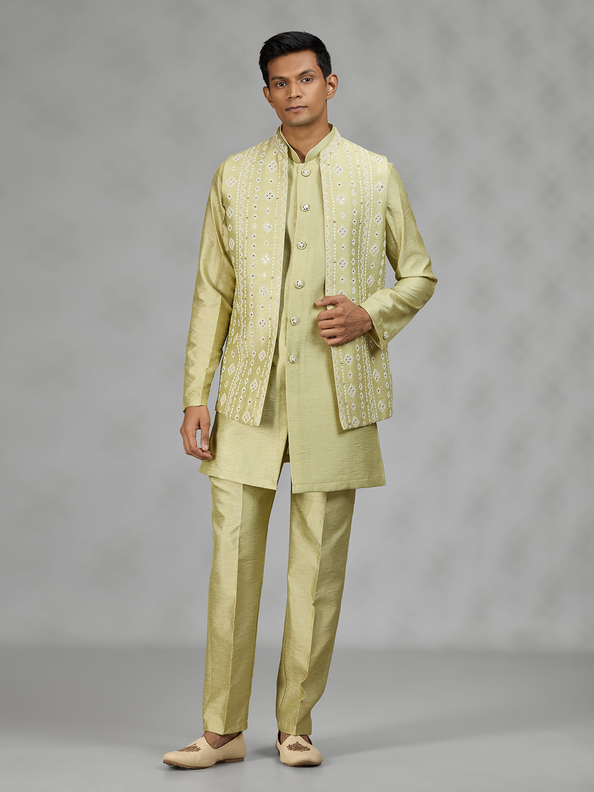 Pastel pista green premium mens waistcoat set