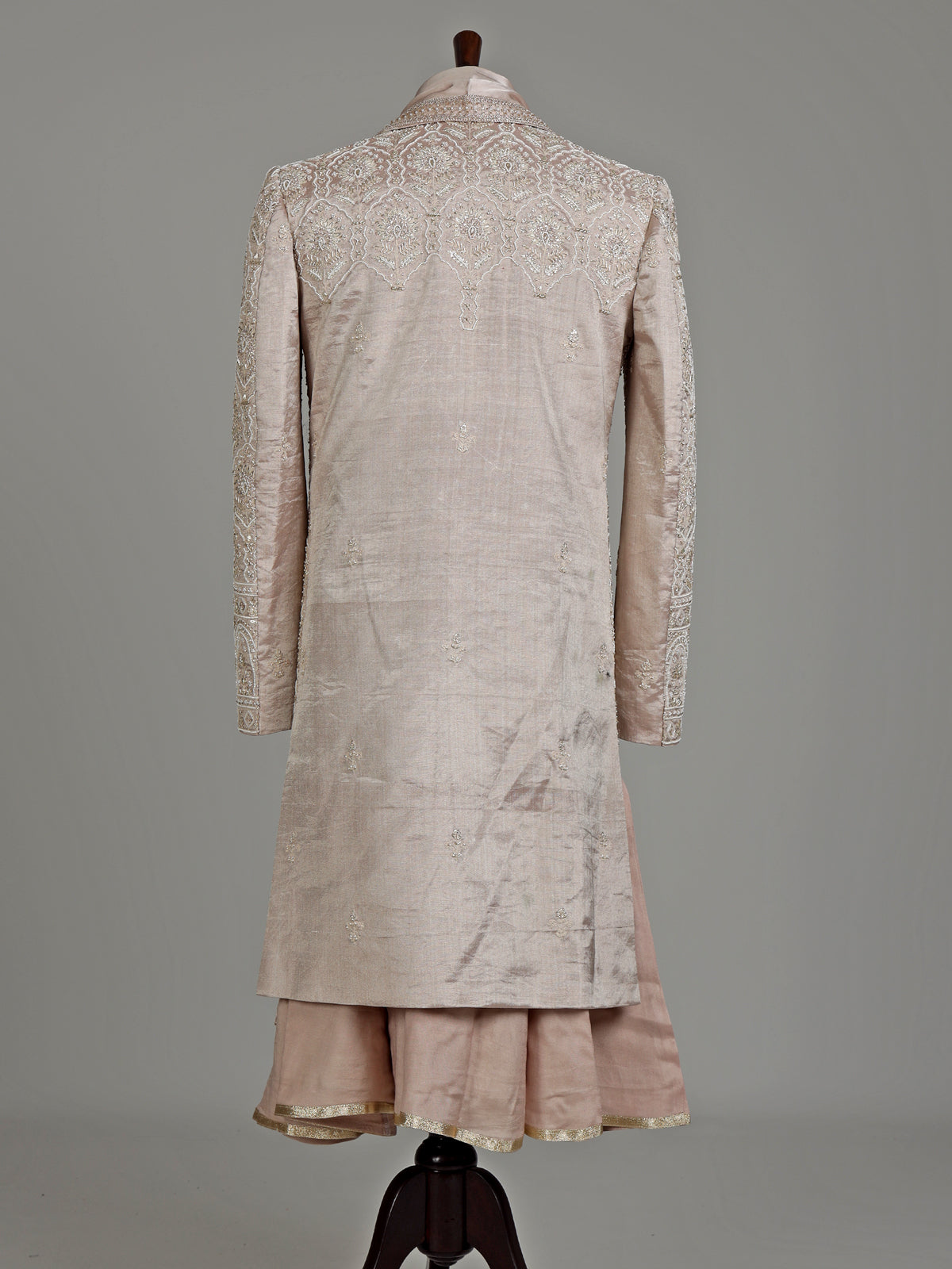 Dusty rose beige embellished silk sherwani with dupatta for mens