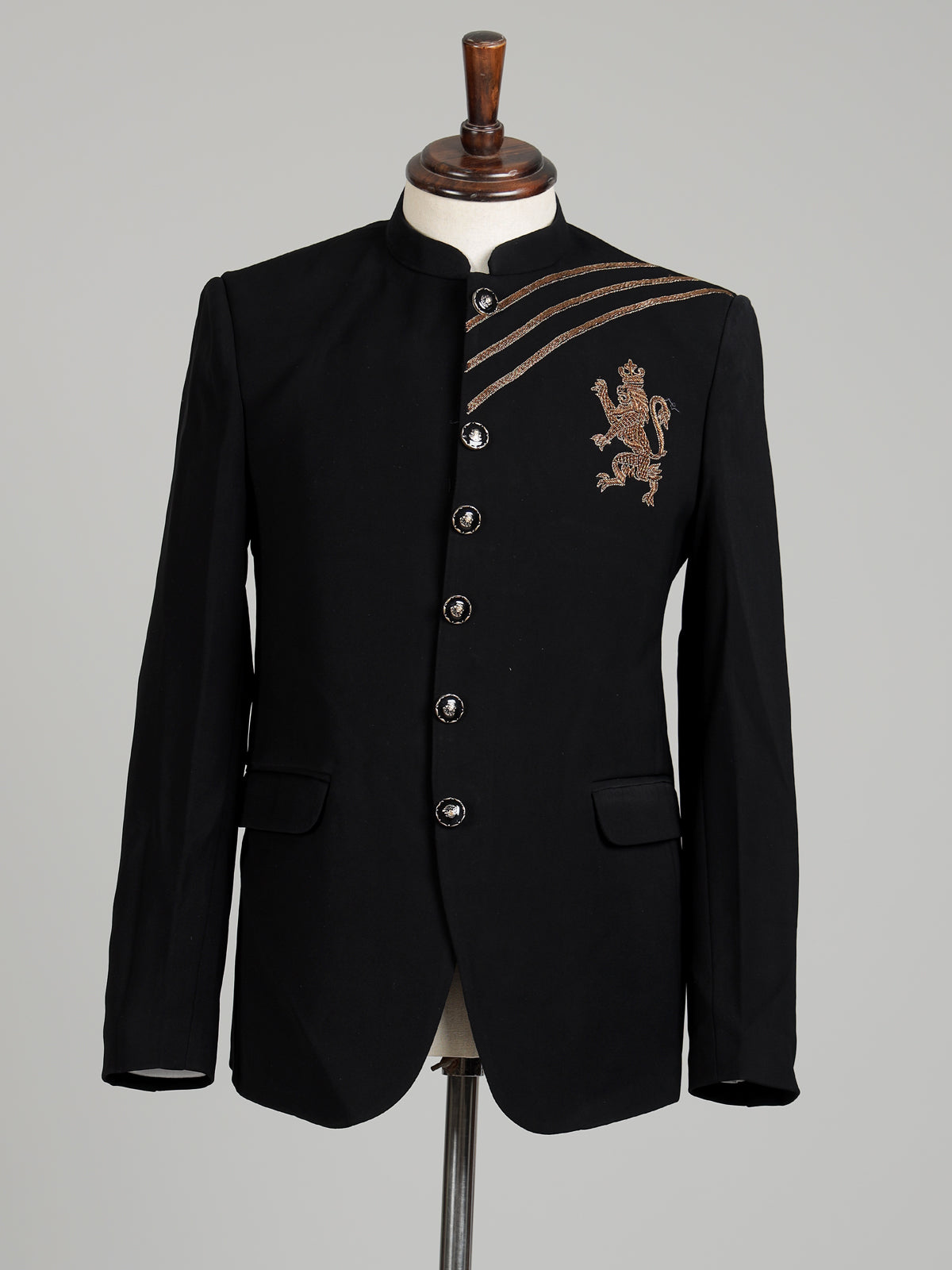Black mens royal lion zardosi bandhgala jodhpuri suit for weddings