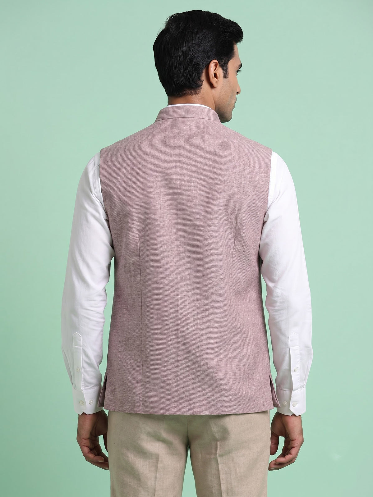 Onion pink zardosi safari waistcoat with embellished chest pocket