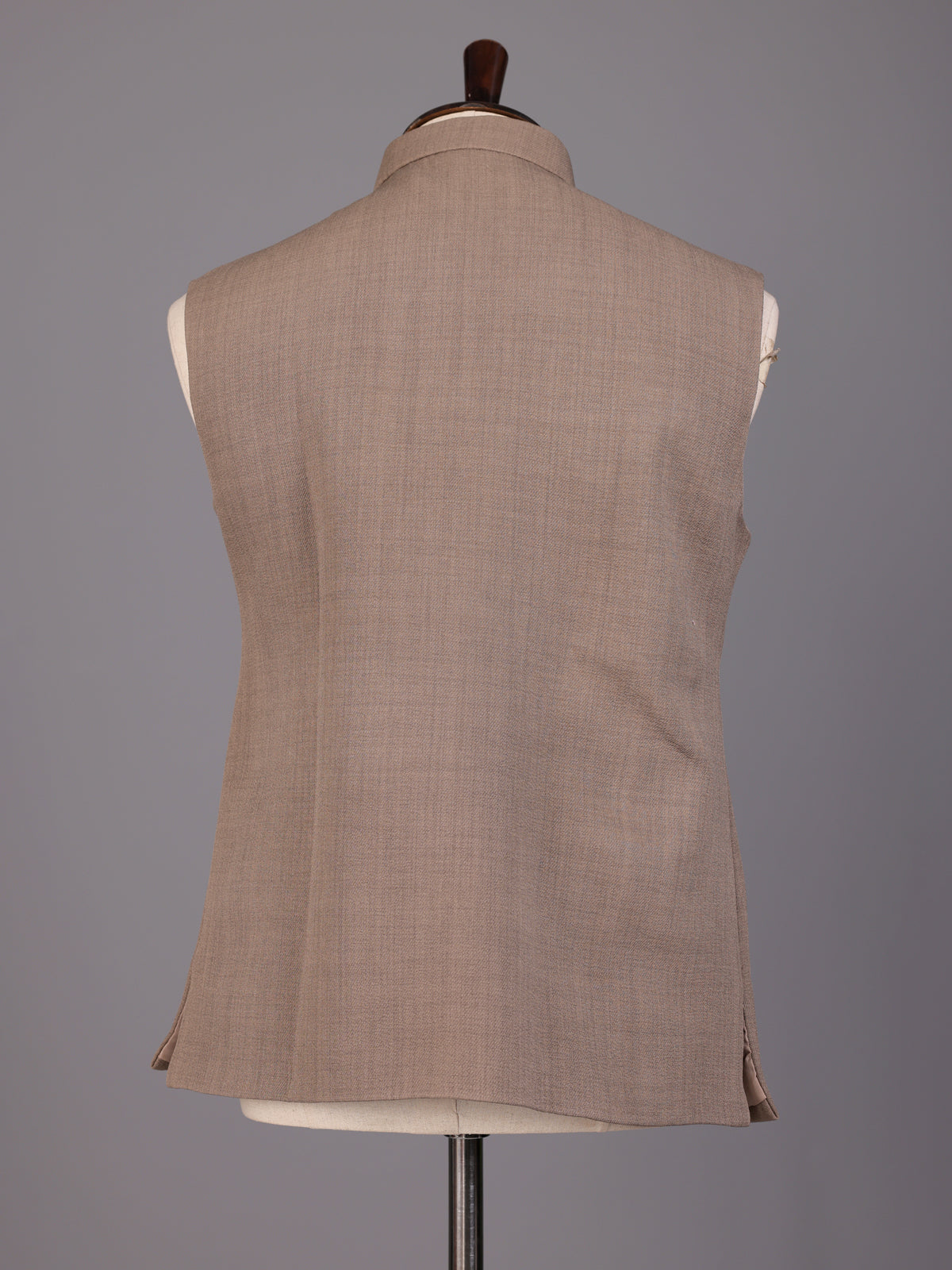 Dark beige textured waistcoat with zardosi safari pocket detailing
