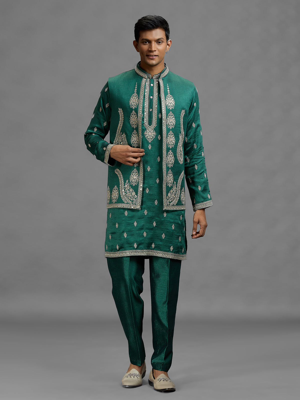 Rama green opulent mens waistcoat set