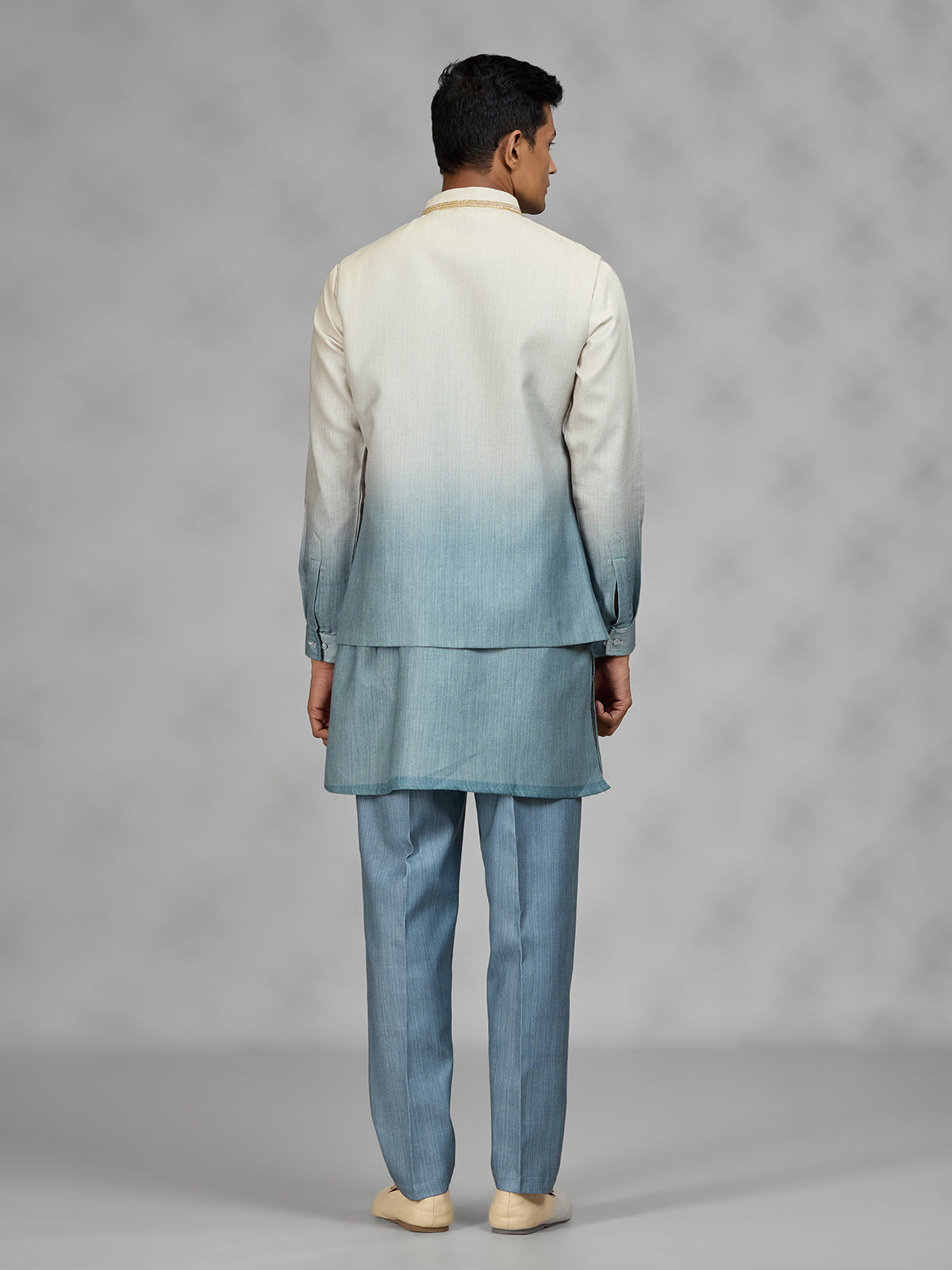 Powder blue floral mens waistcoat set