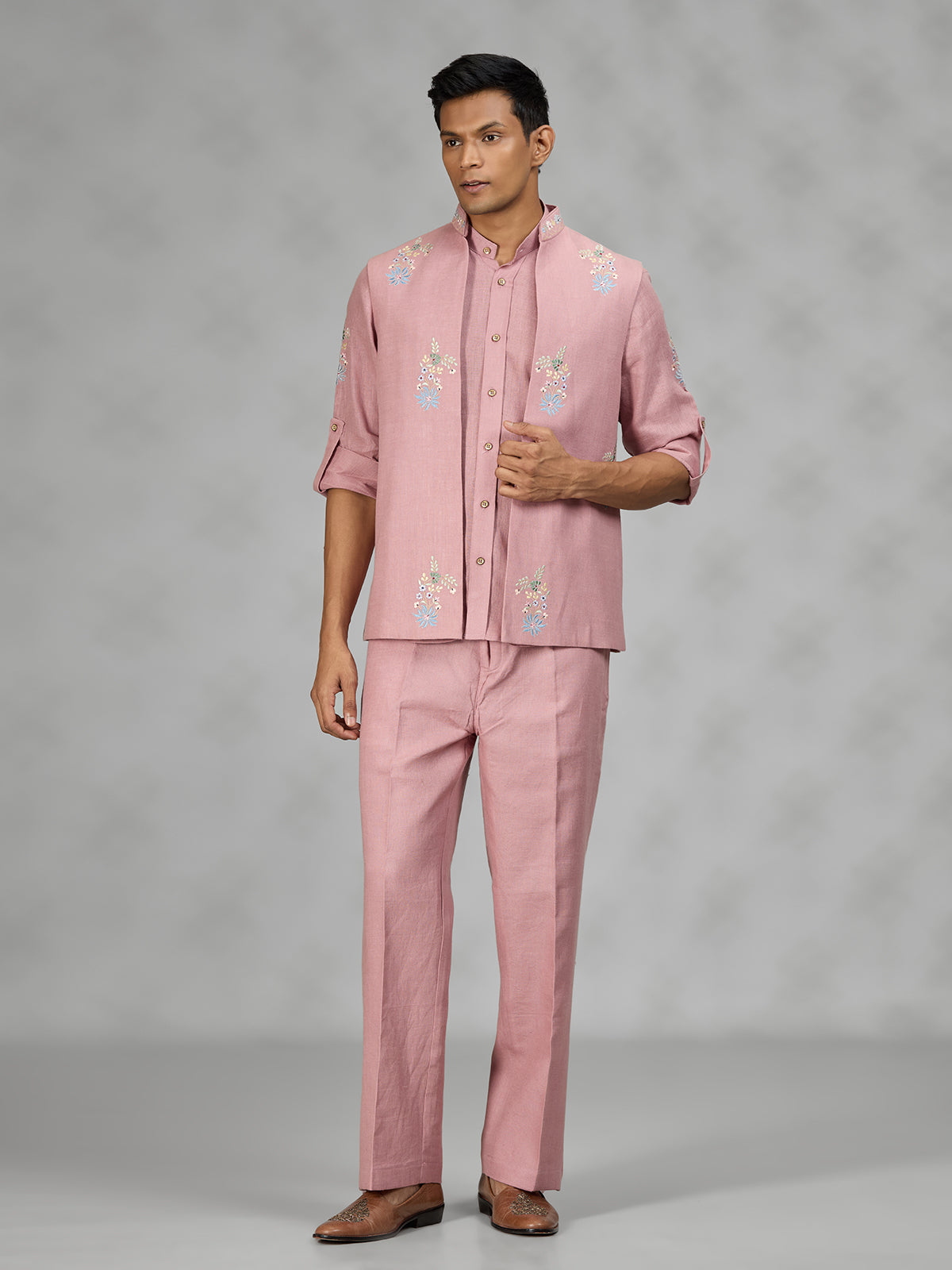 Onion pink floral mens waistcoat set