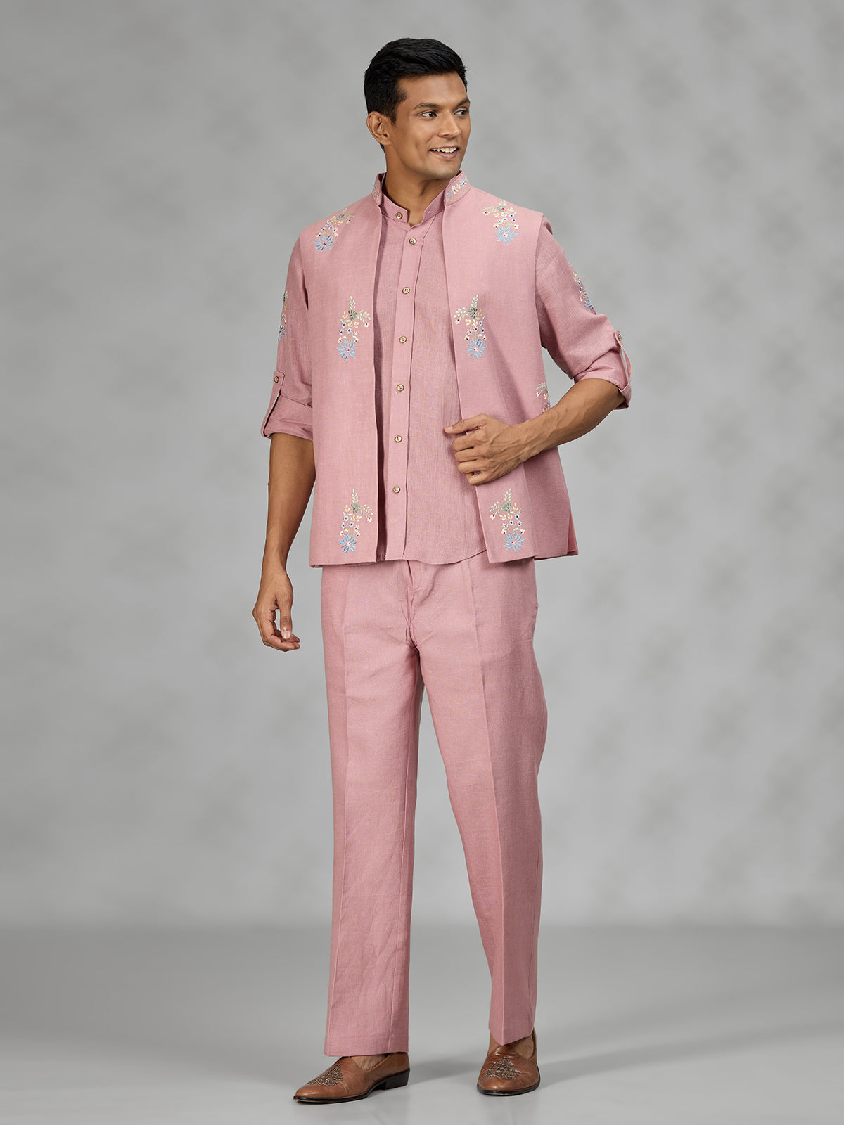 Onion pink floral mens waistcoat set