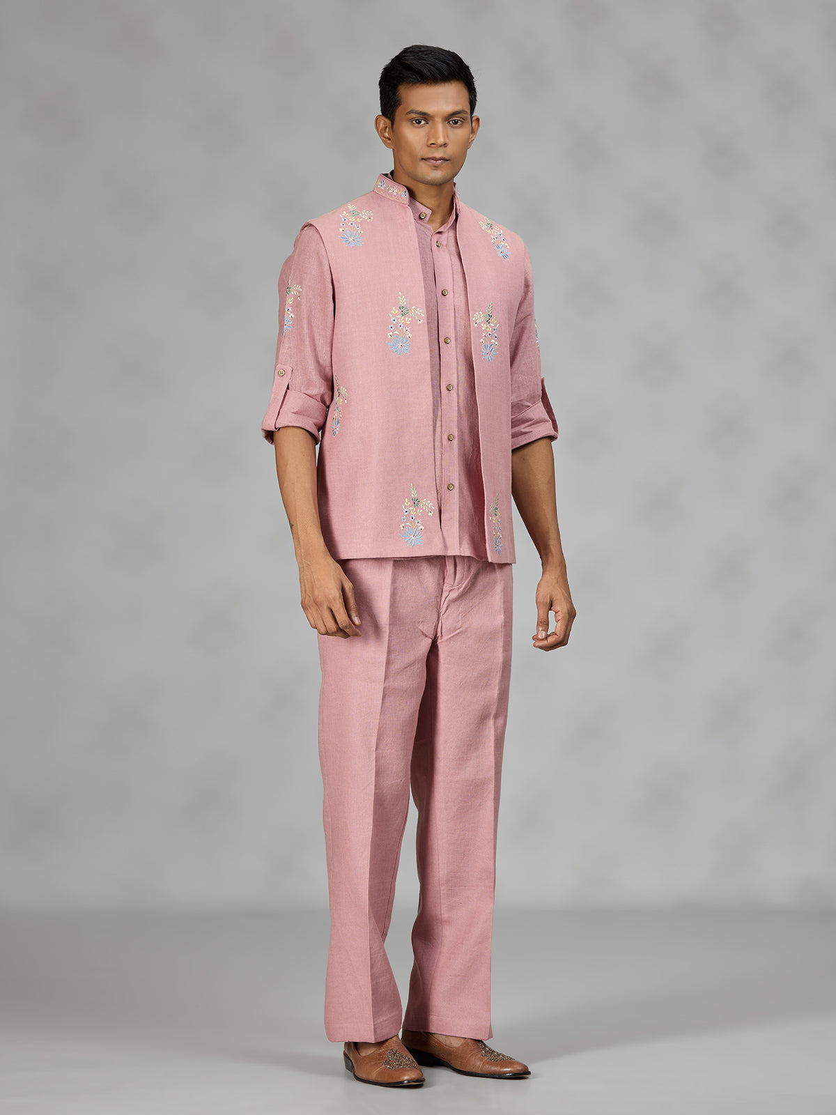Onion pink floral mens waistcoat set