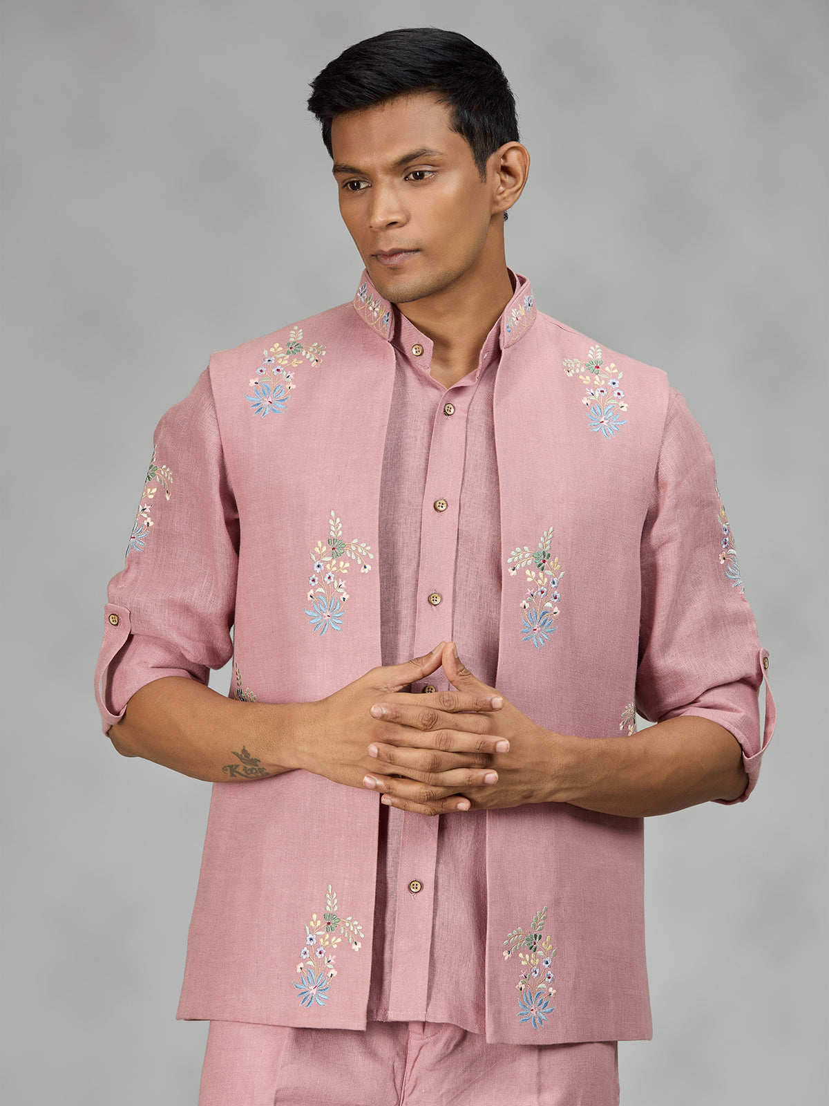 Onion pink floral mens waistcoat set