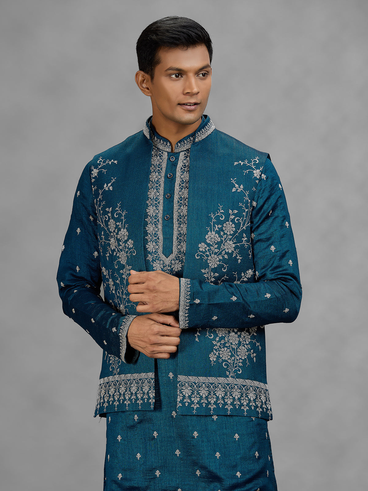 Teal blue heritage mens waistcoat set