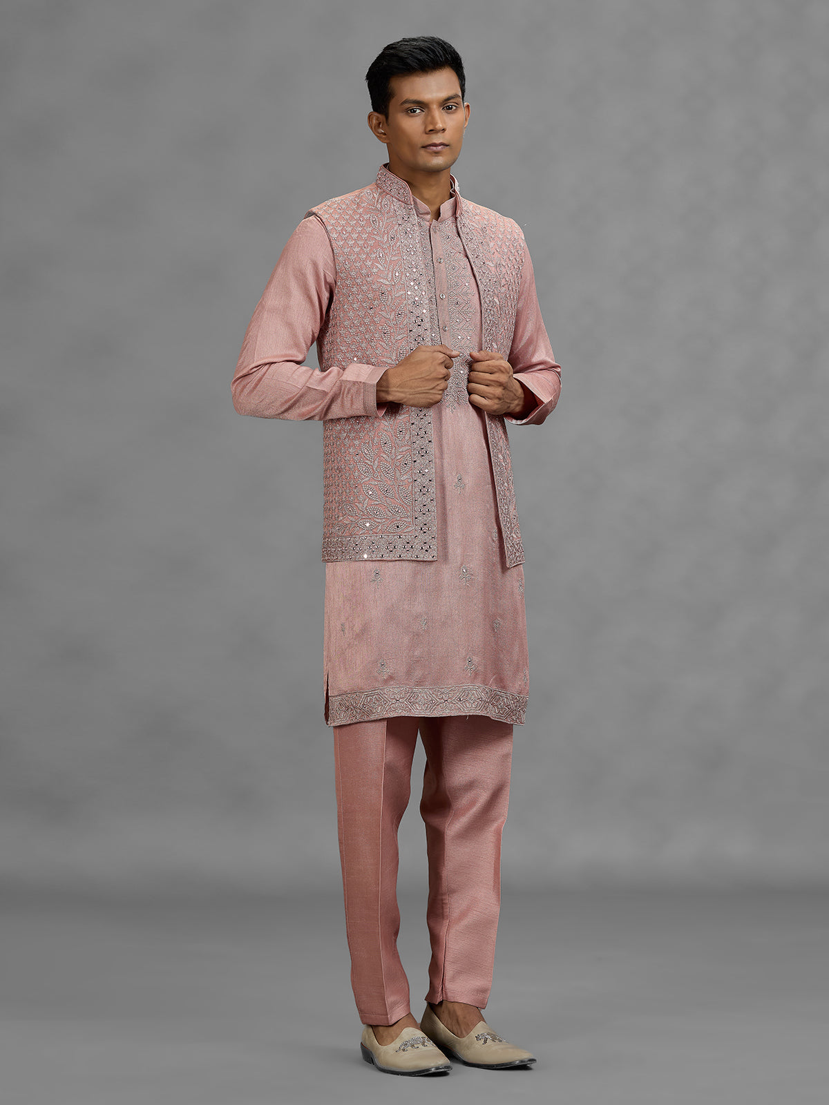 Rose pink paisley mens waistcoat set