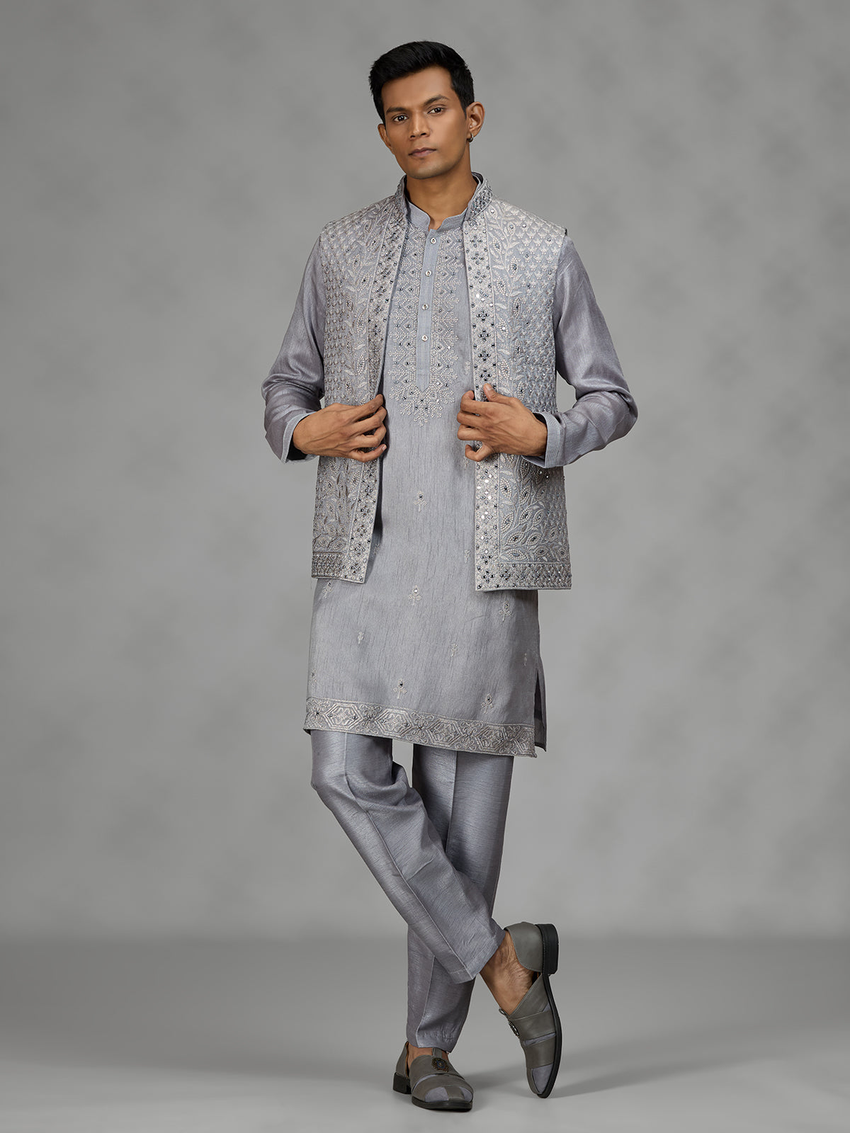 Grey paisley mens waistcoat set