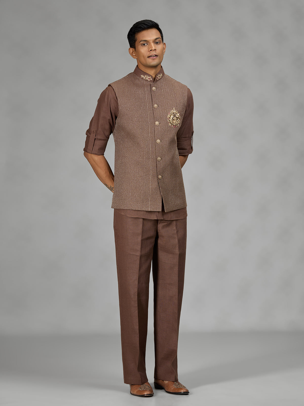 Brown regal crest mens waistcoat set