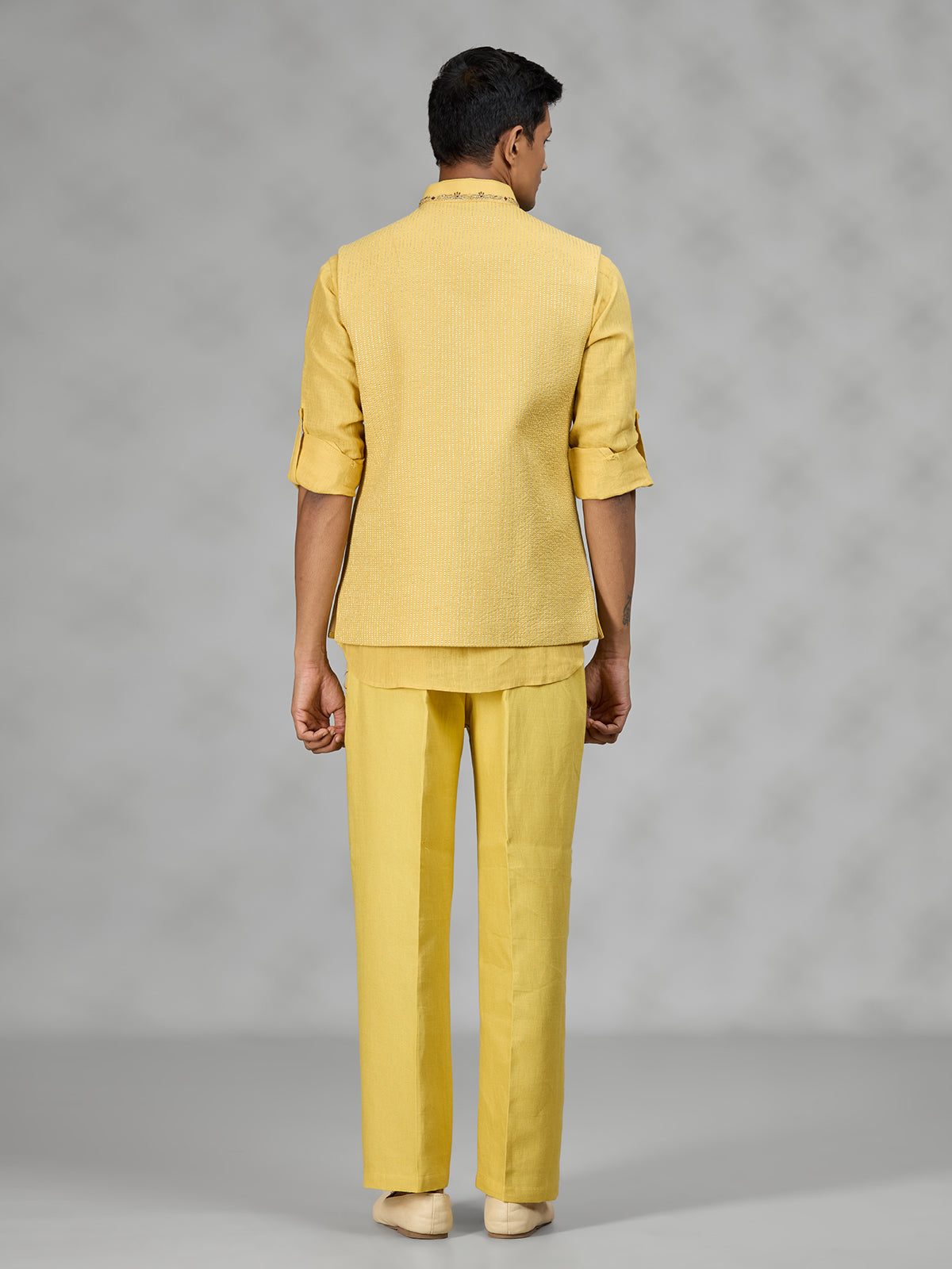 Yellow royal medallion mens waistcoat set