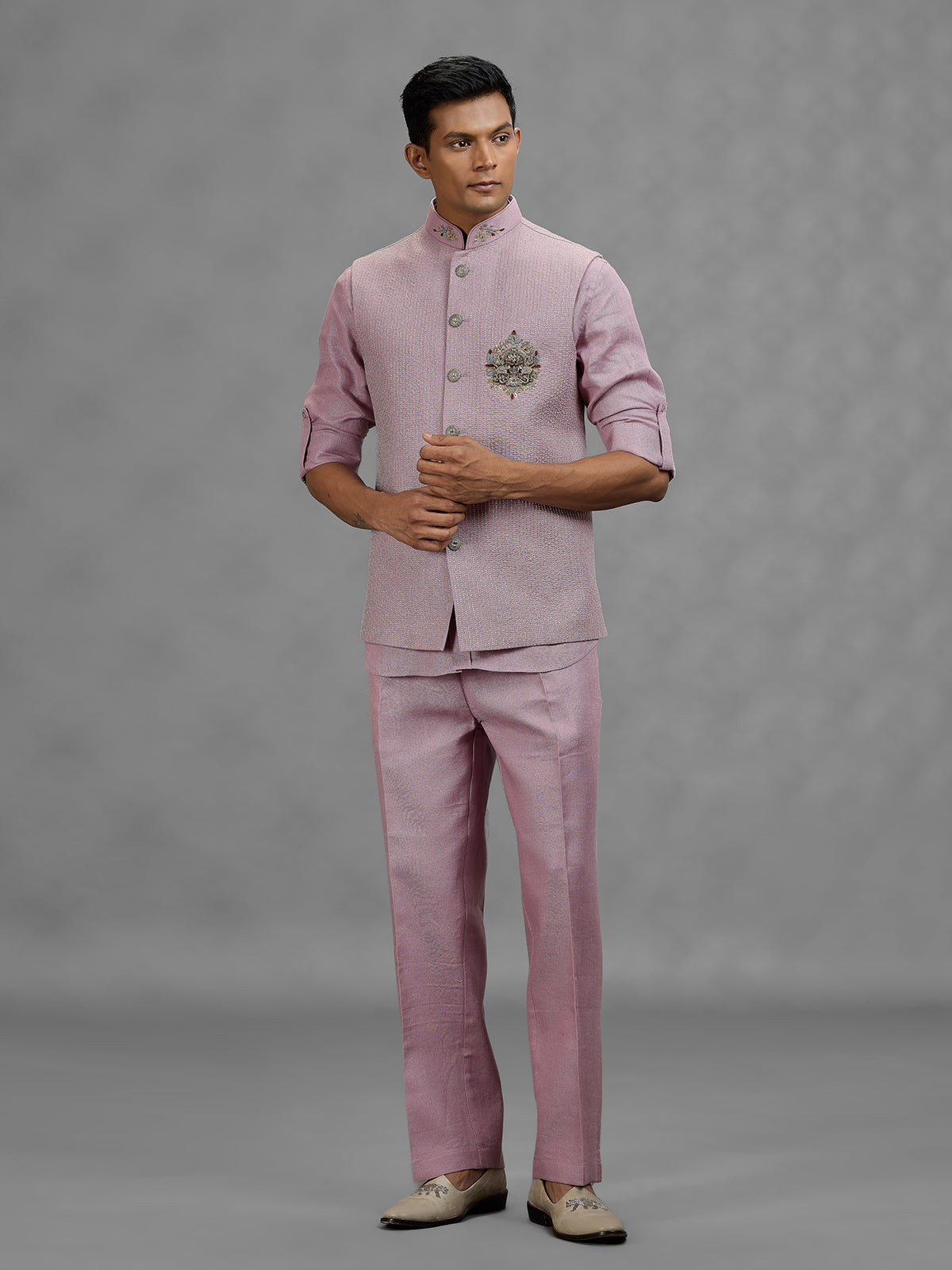 Purple royal medallion mens waistcoat set