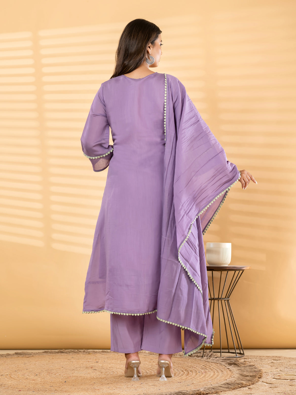 Lavender pom lace women kurti set