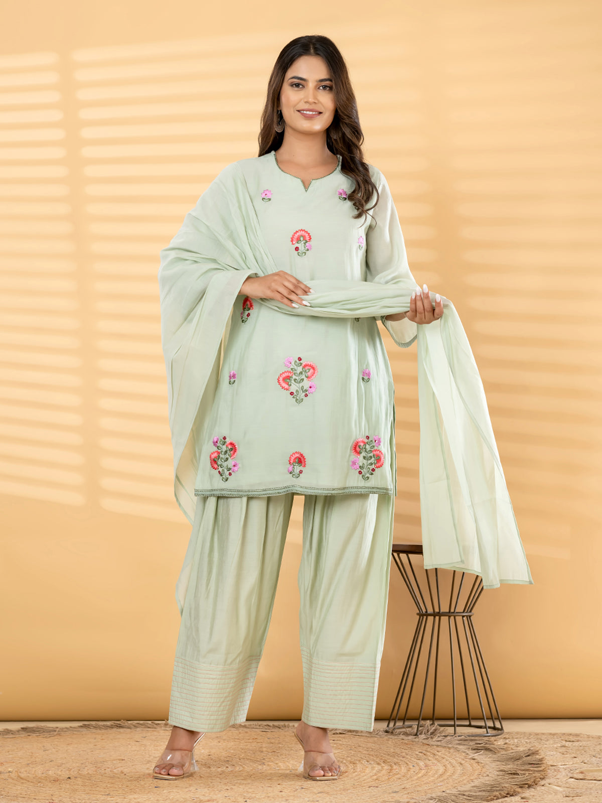 Mint green floral salwar women kurti set
